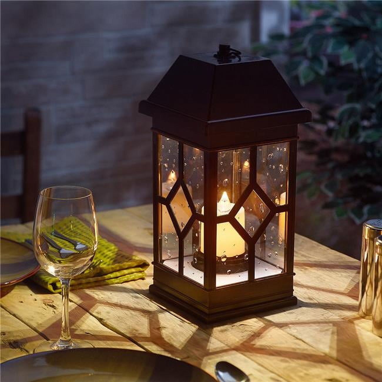 Bronze Solar Powered Outdoor Candle Lantern