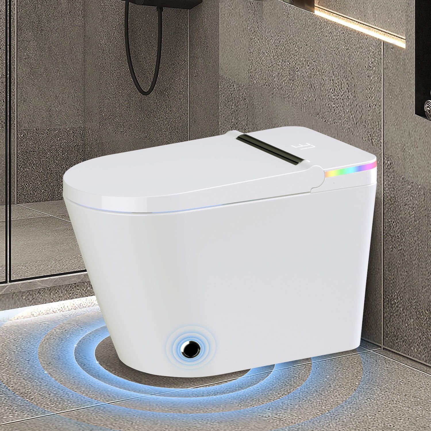 White Elongated Free Standing Smart Toilet with Dual Flush