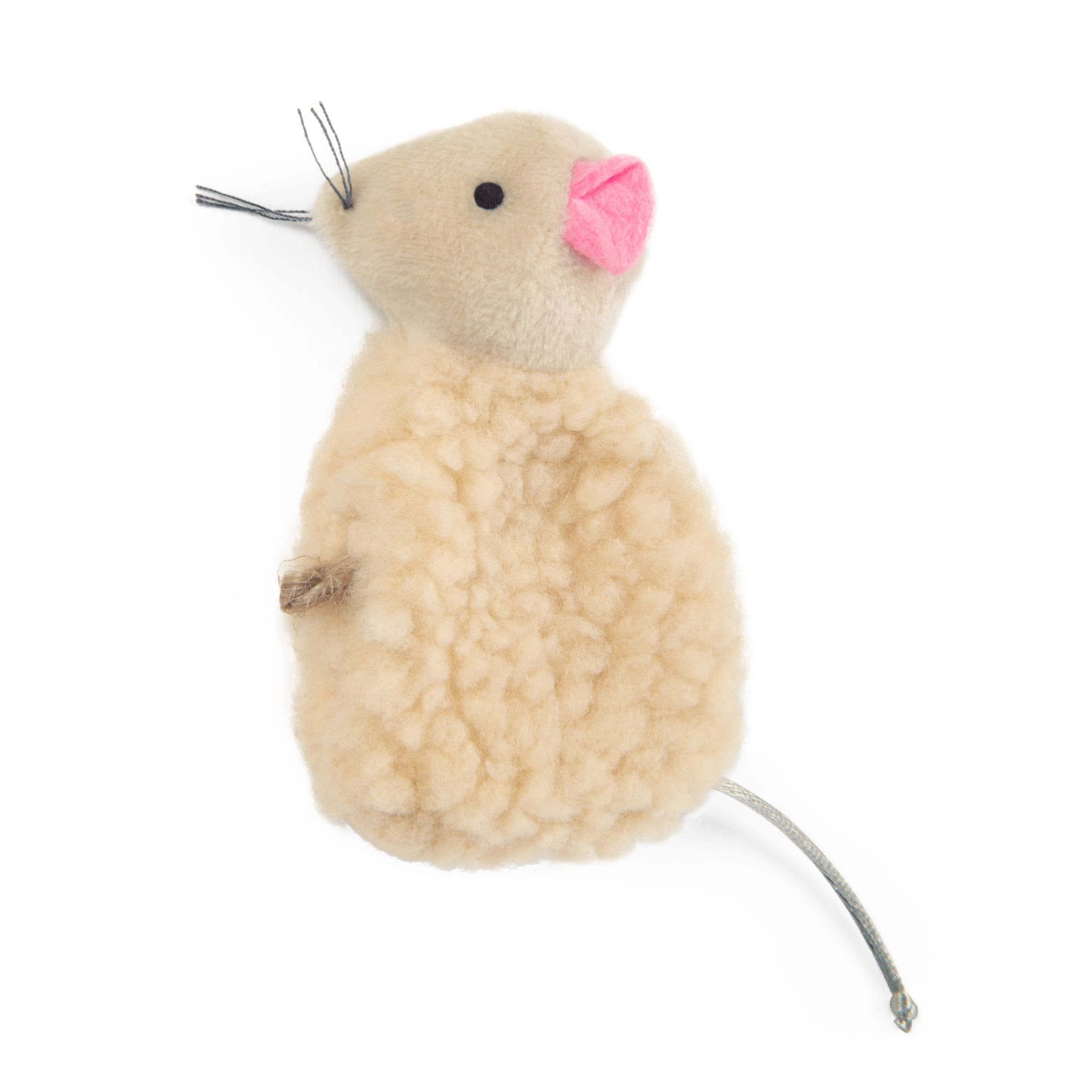 Beige Plush Refillable Catnip Mouse Toy