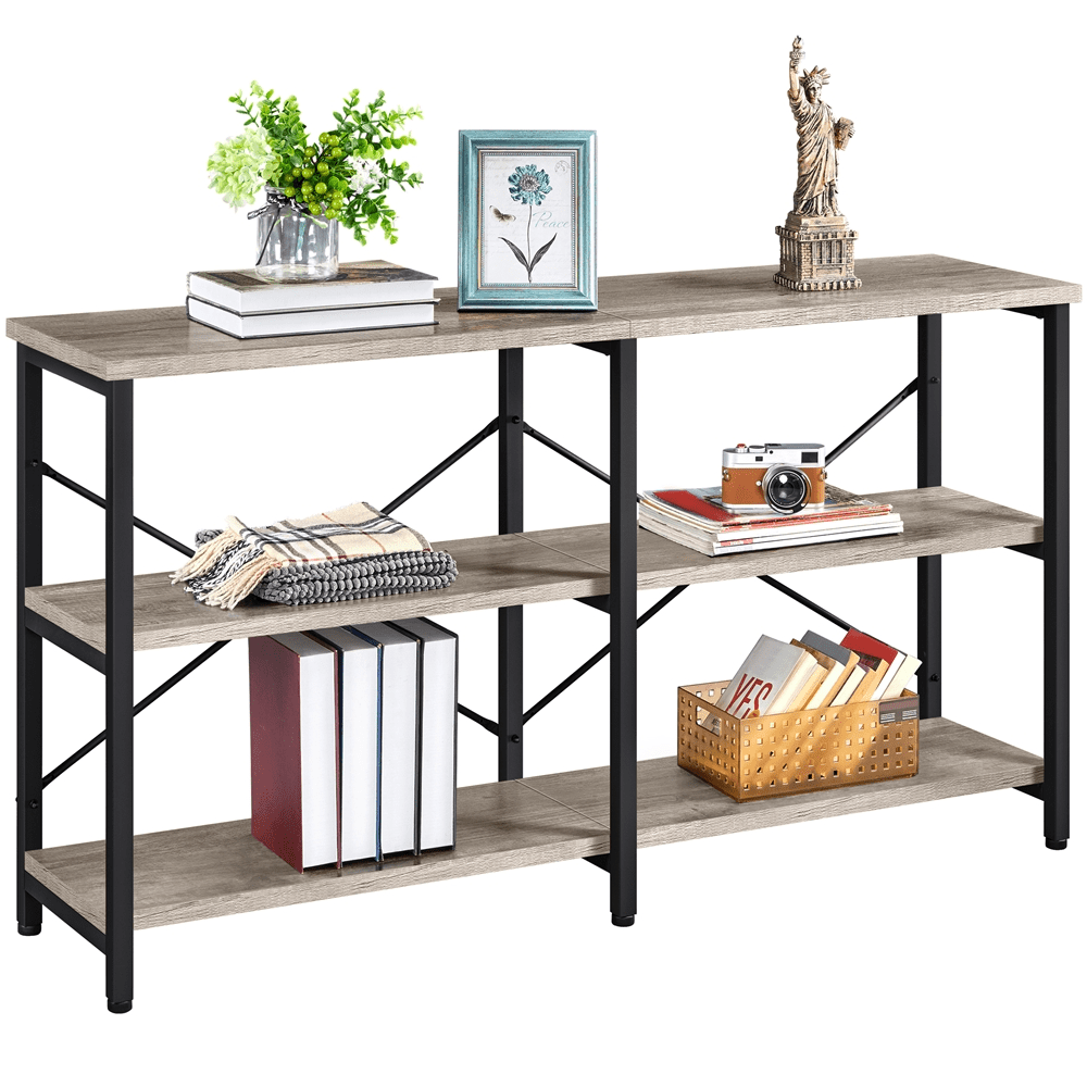 Renwick Rustic Gray 55" 3-Tier Industrial Console Table