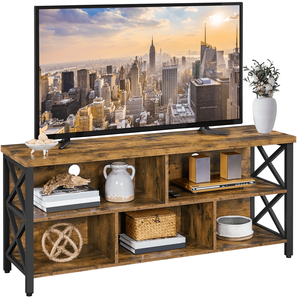 Rustic Brown Industrial TV Stand with Storage for 65" Screens