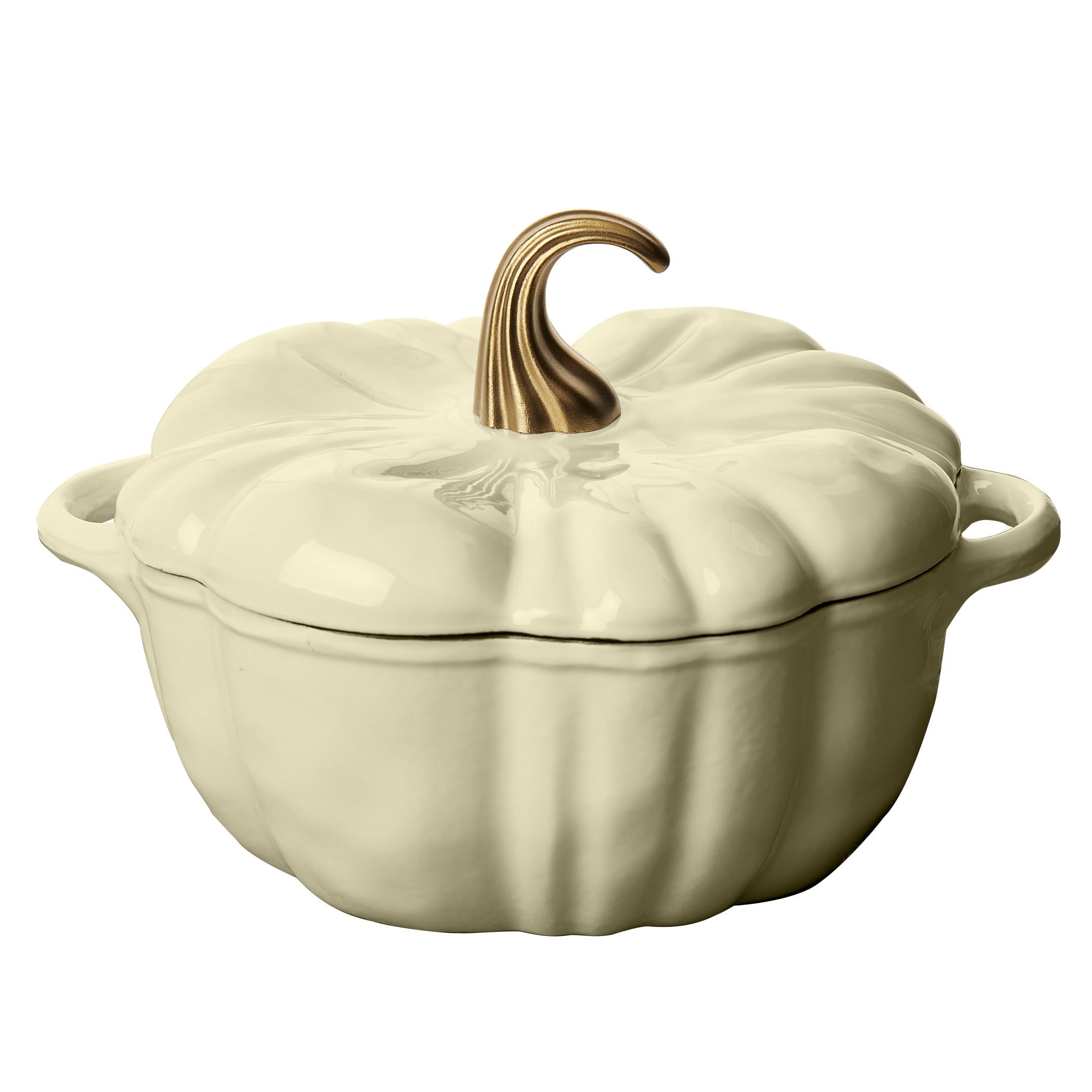 Cream White Pumpkin Enameled Cast Iron Dutch Oven with Lid