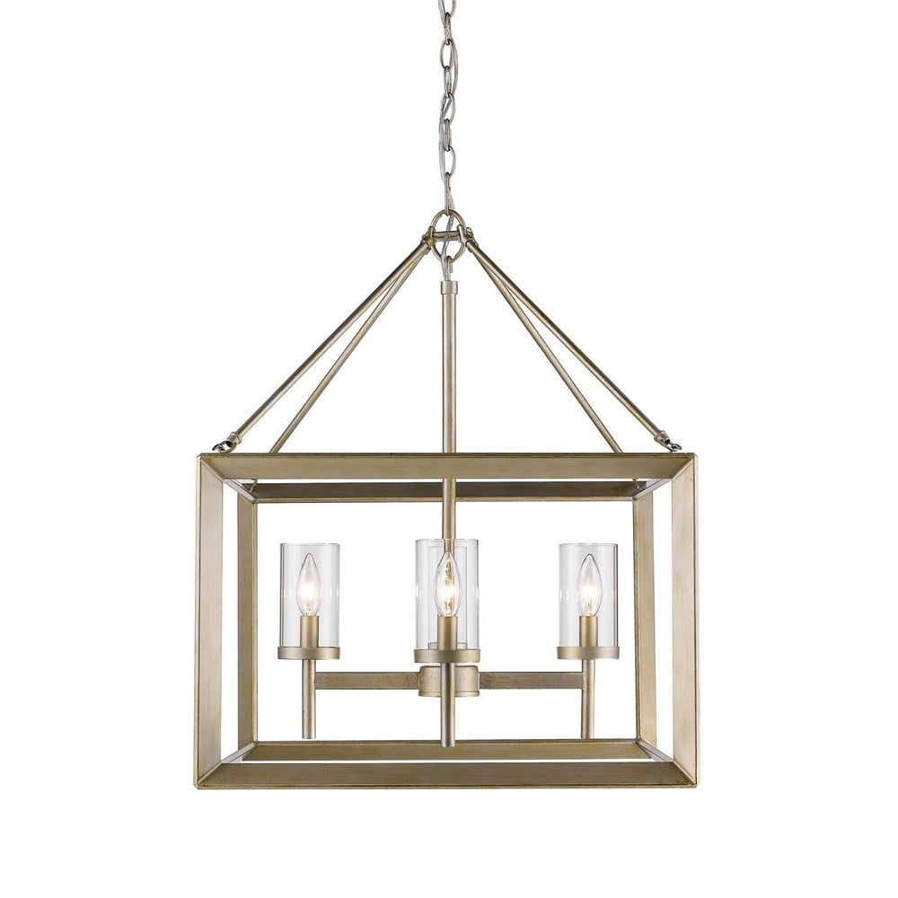 Golden 21" Bronze Cage Chandelier with Clear Glass