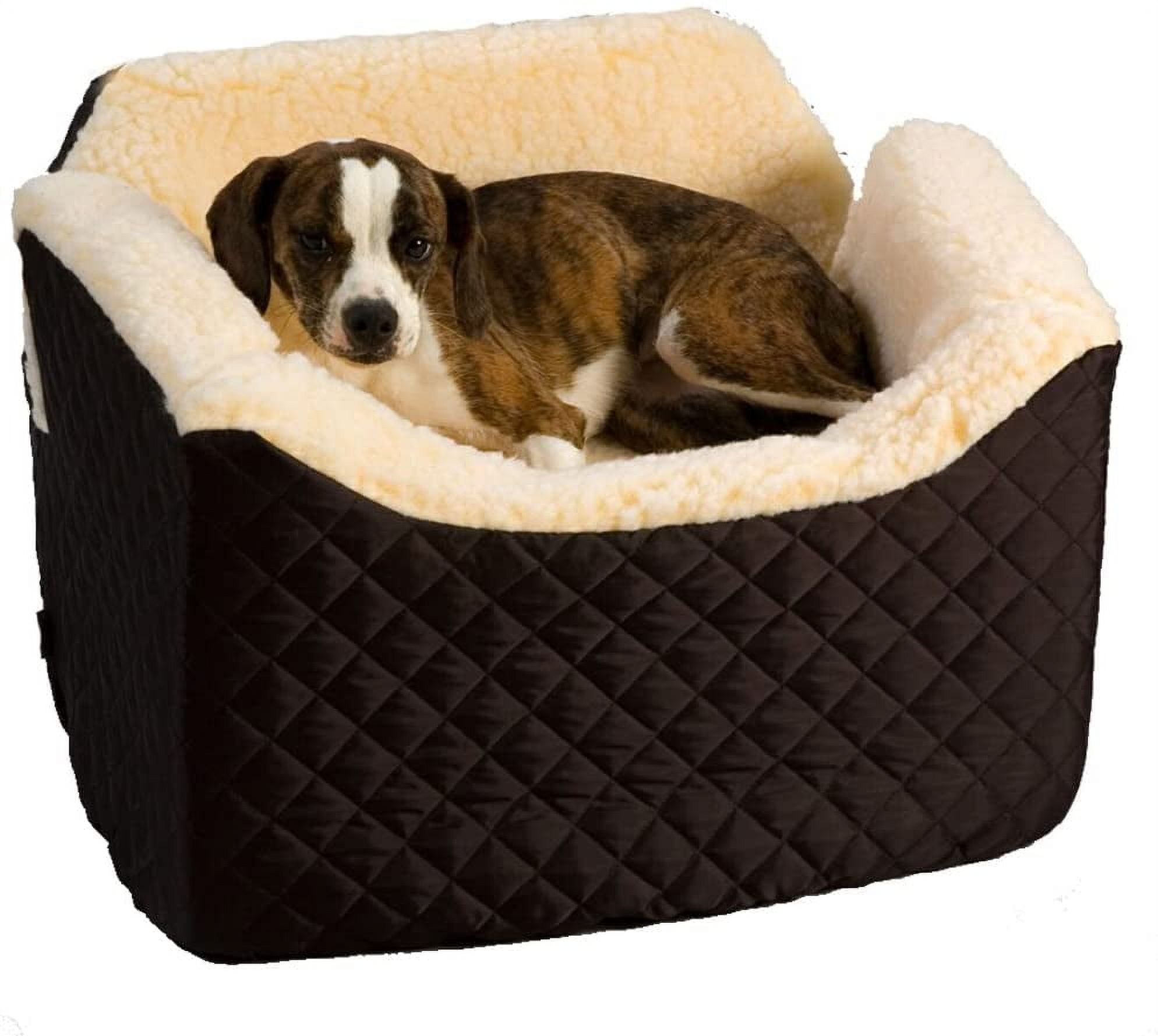 Medium Black Quilted Dog Car Seat with Lamb's Wool Interior