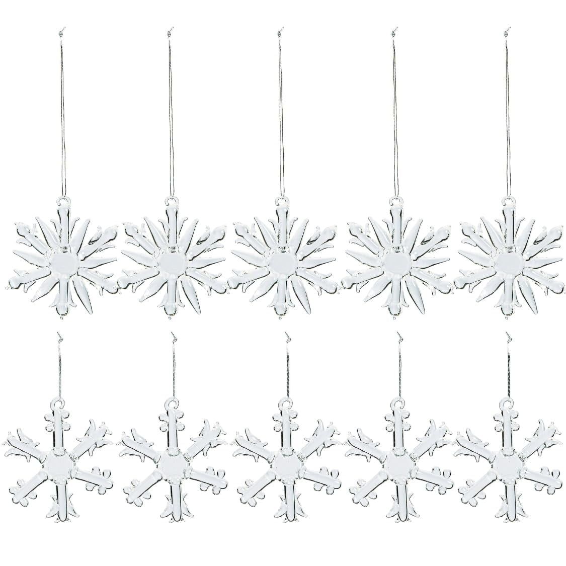 Clear Glass Snowflake Ornaments Set - 12 Pieces