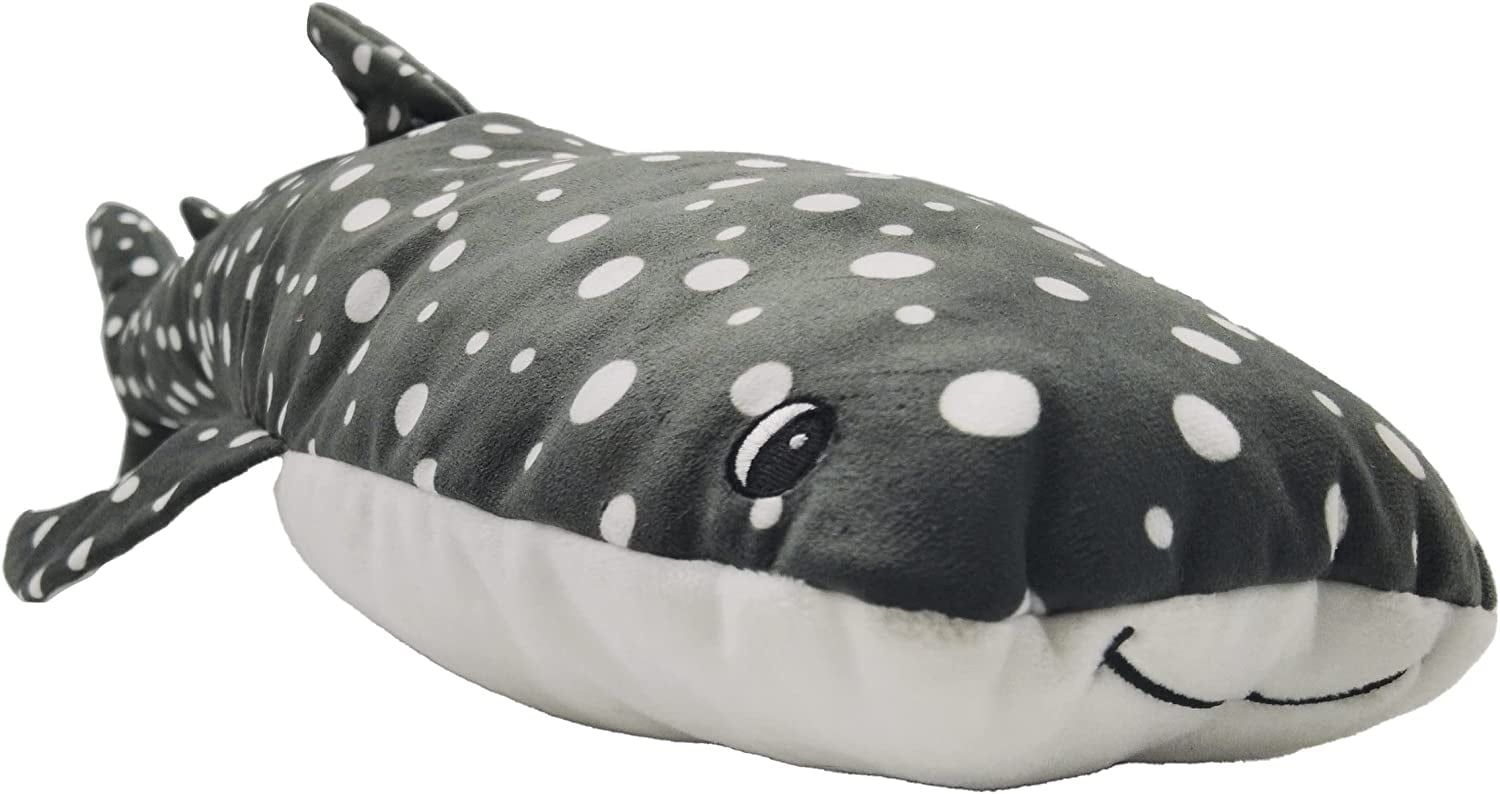 Large Gray and White Plush Whale Shark Dog Toy with Squeaker