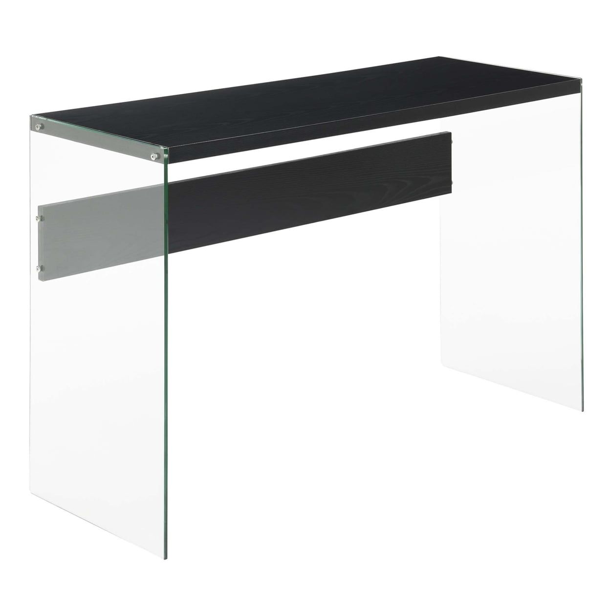 SoHo Modern Black Wood Console Desk with Tempered Glass Sides