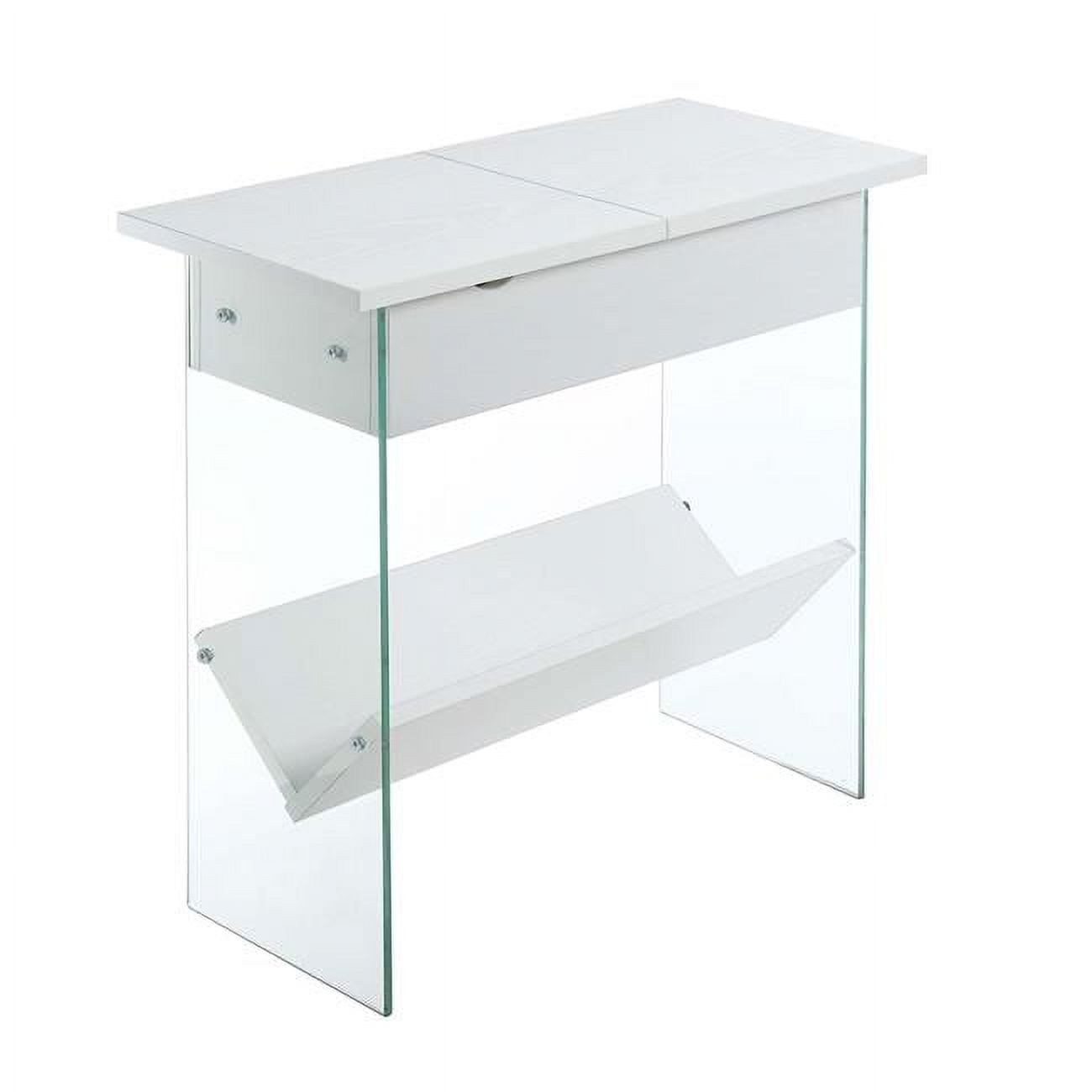 White Particle Board Flip Top End Table with Storage