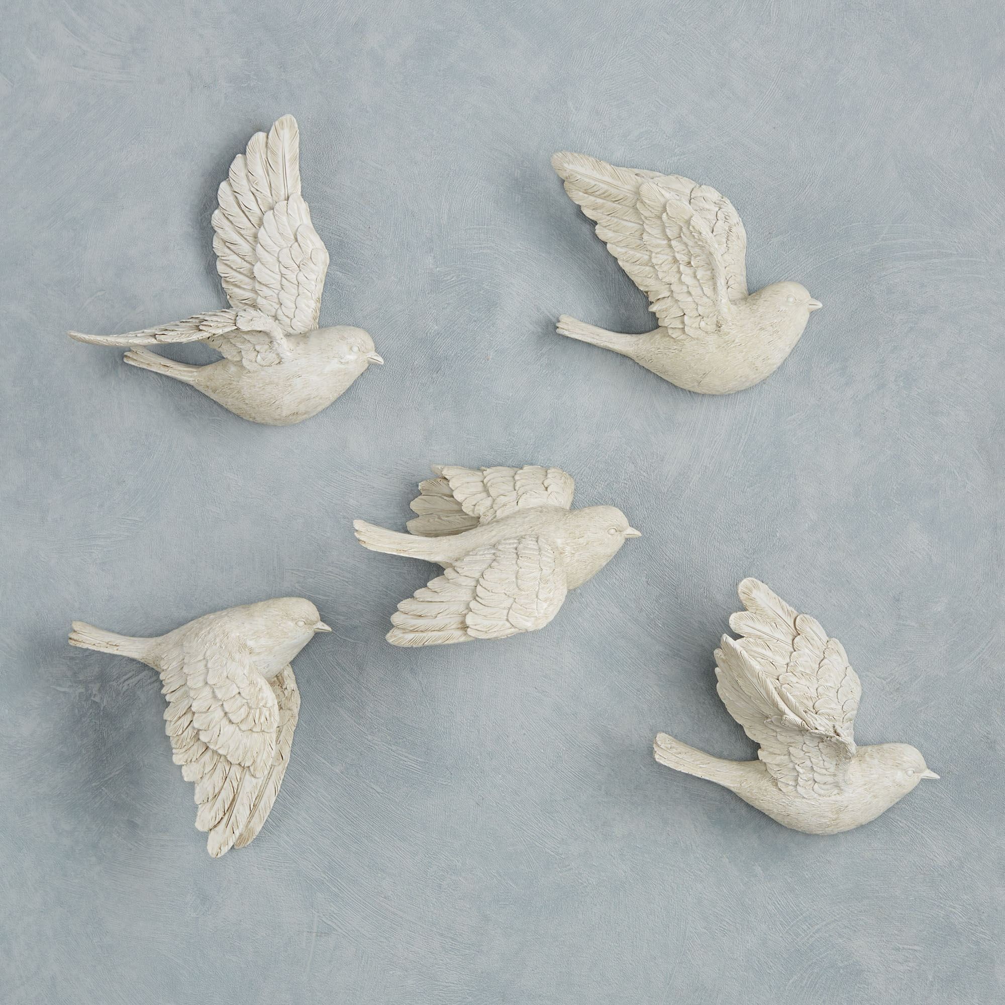 Antique White Resin Bird Wall Accents Set of Five