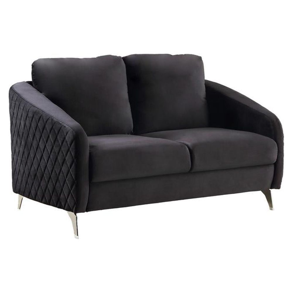 Sofia Elegant Black Velvet Diamond-Stitched Loveseat