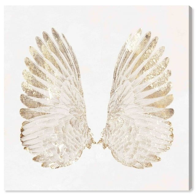 Elegant White and Gold Angel Wings Canvas Wall Art, 16" x 16"
