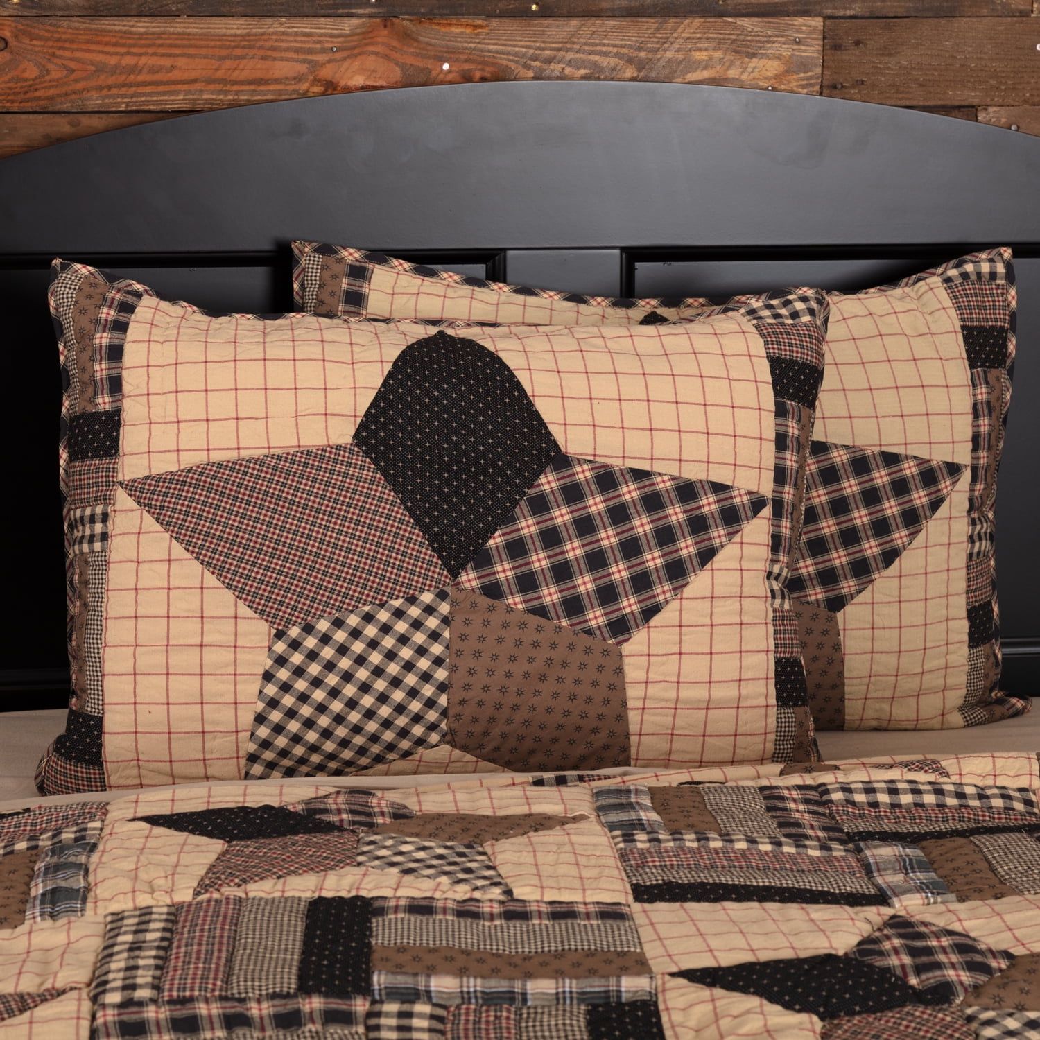 Bingham Star Black and Khaki Cotton Patchwork Sham