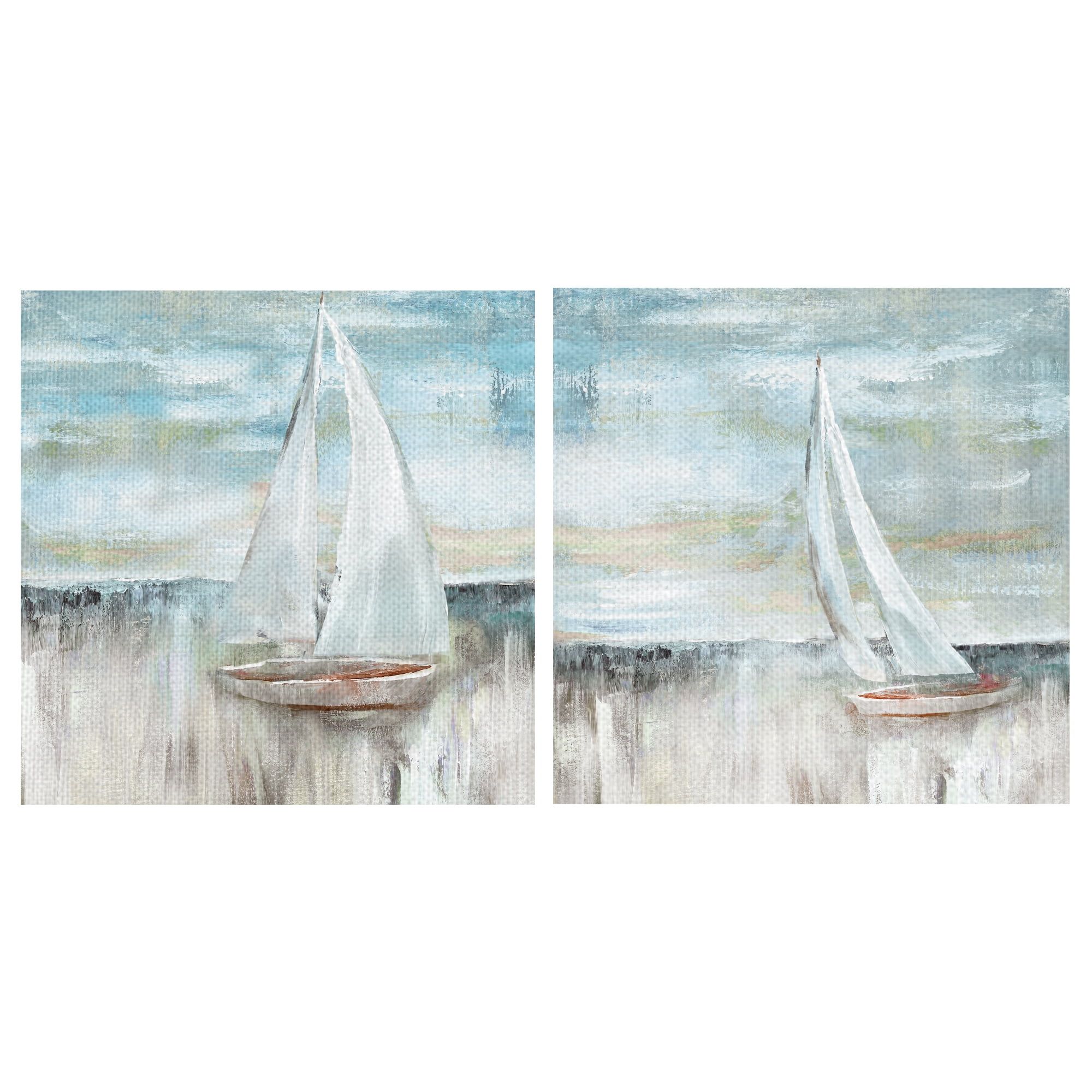 Soft Sail I & II Nautical Canvas Wall Art Set, 20x20