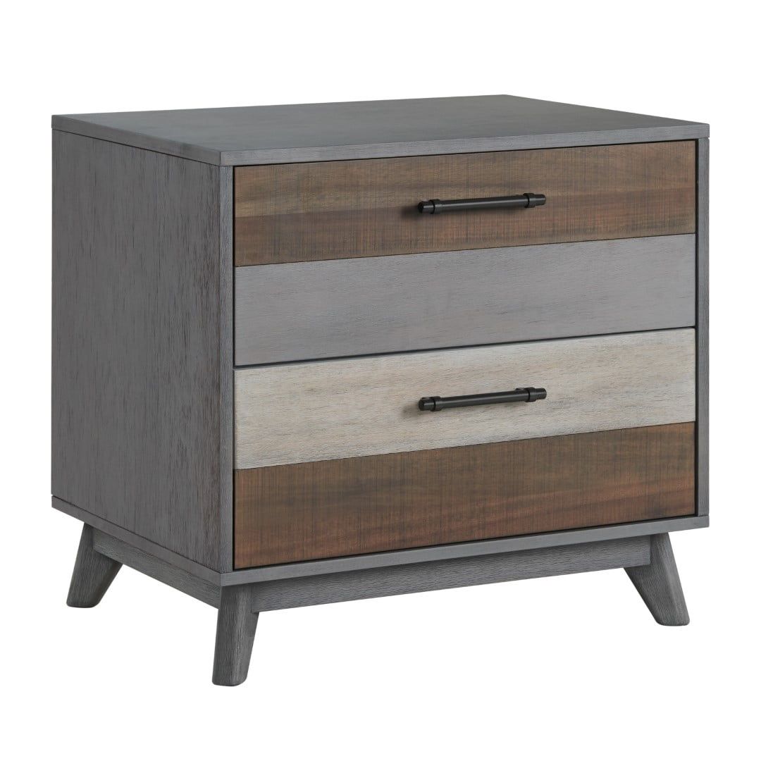 Multi-Tone Gray 2-Drawer Solid Wood Nightstand