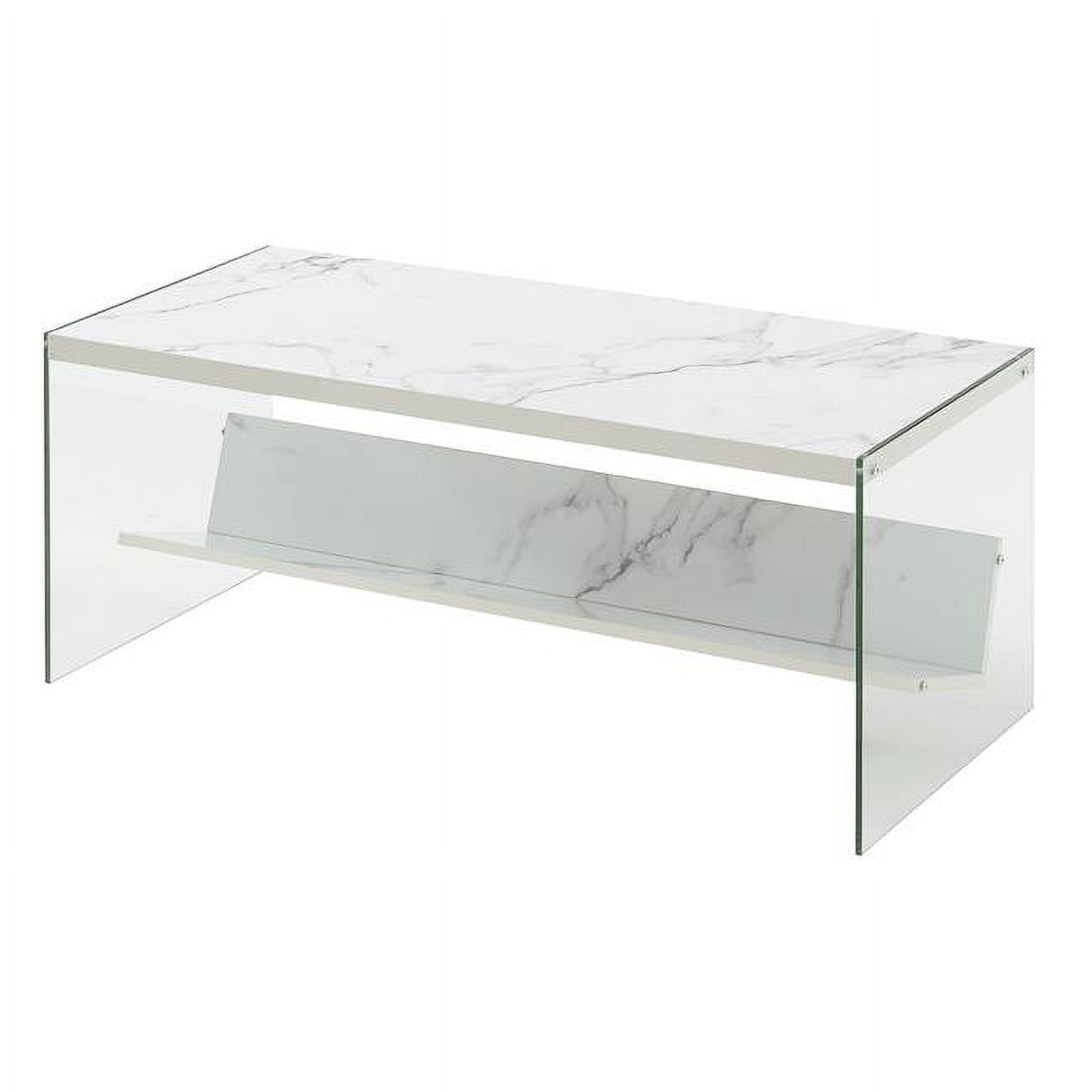 Sleek Modern 40" White Faux Marble and Glass Coffee Table