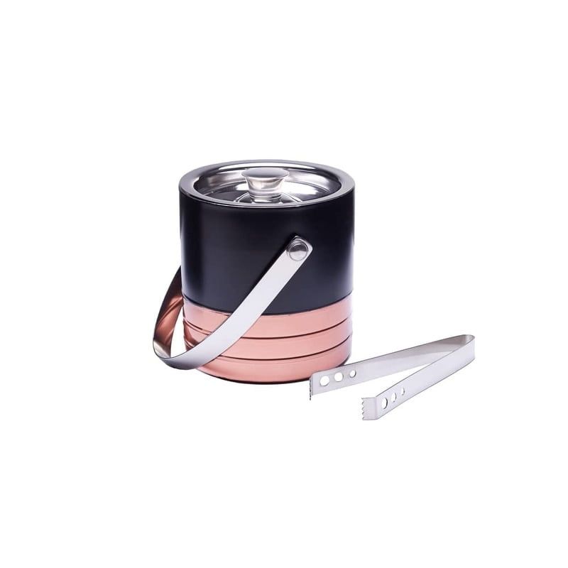 Copper and Black Double Wall Stainless Steel Ice Bucket with Lid and Tongs