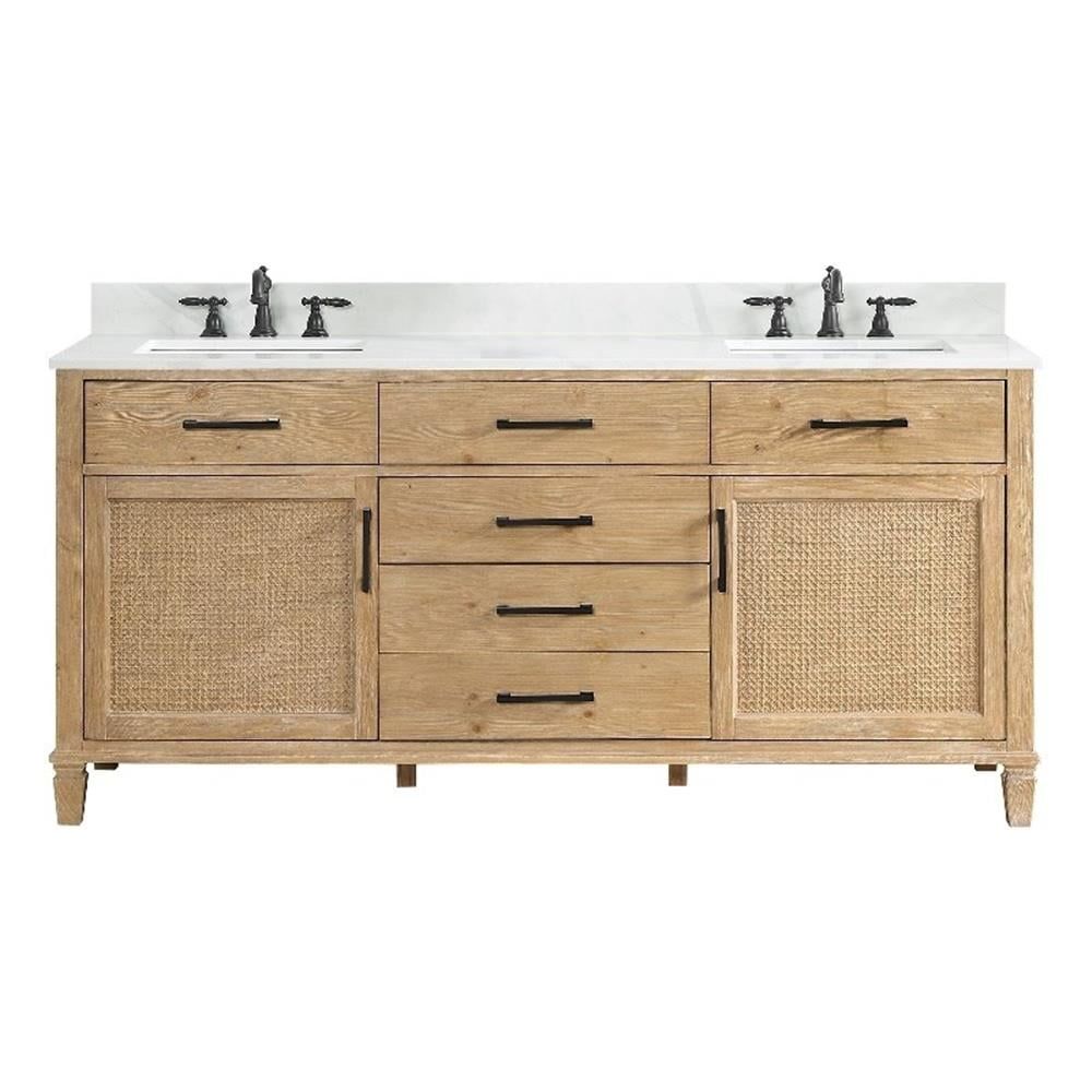 Solana 72" Weathered Fir Vanity with Calacatta Quartz Top