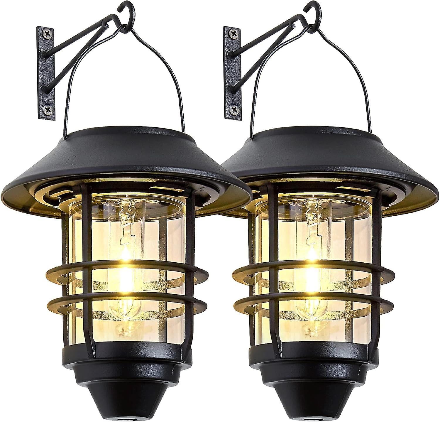 Black Stainless Steel Solar Lantern Wall Lights, 2-Pack