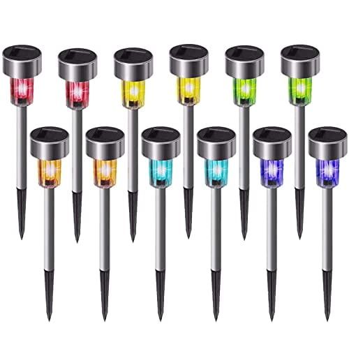 Multicolor Stainless Steel Solar LED Pathway Lights, 12-Pack