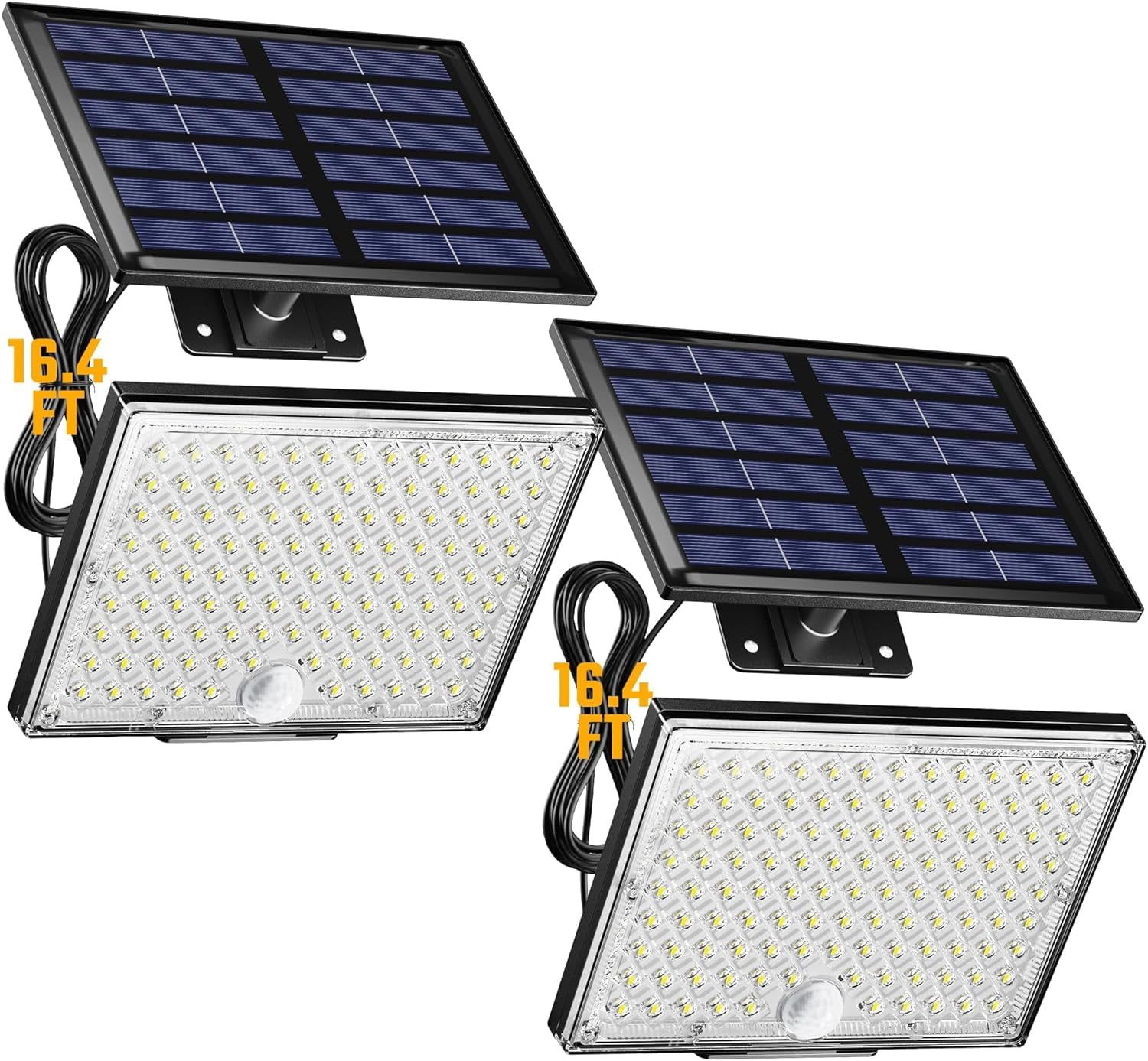 Solar-Powered Motion Sensor Outdoor Flood Lights with 113 LEDs, 2 Pack