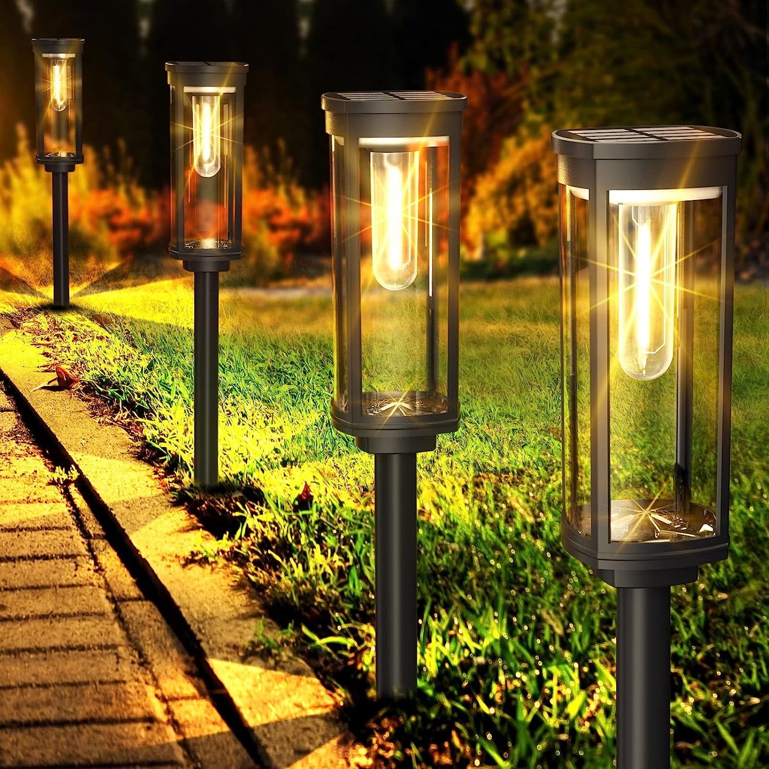 Solar Powered LED Pathway Lights with Warm White Glow, 6-Pack