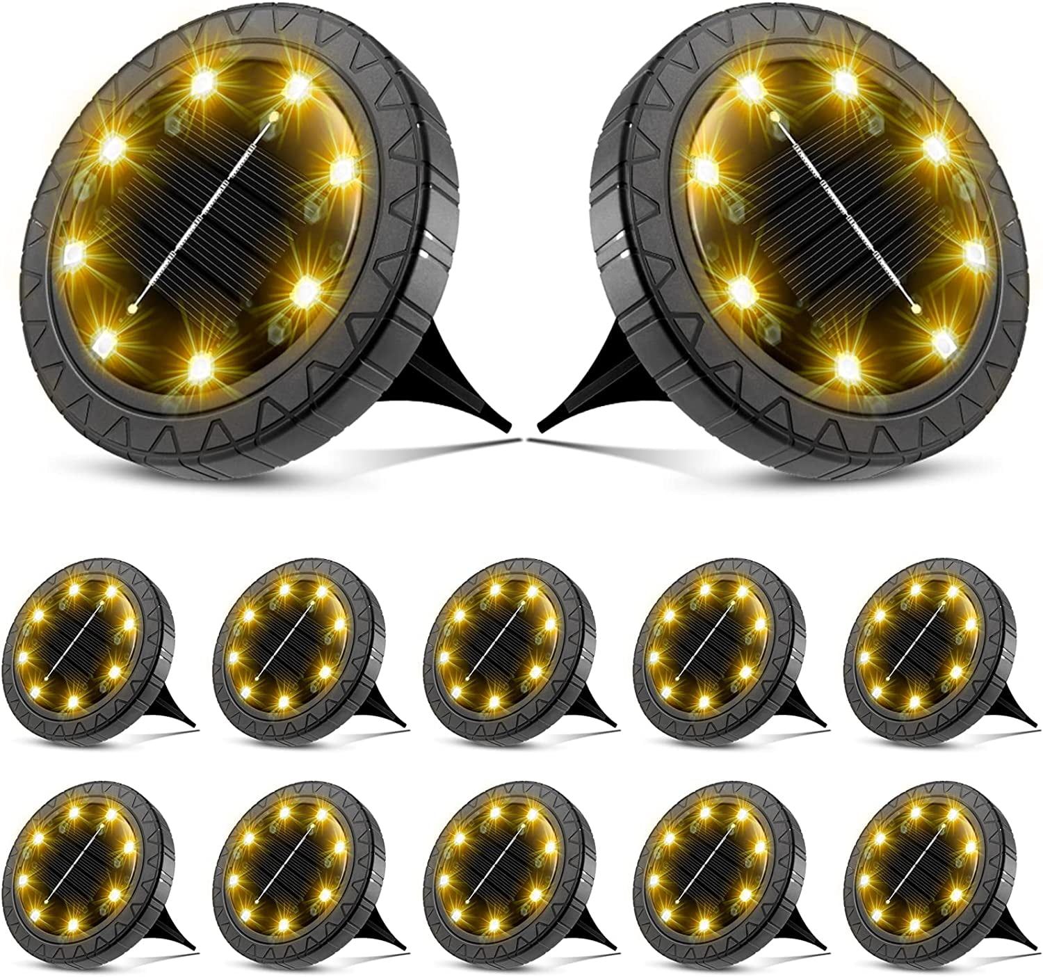 Warm White Solar Powered LED Pathway Lights 12-Pack