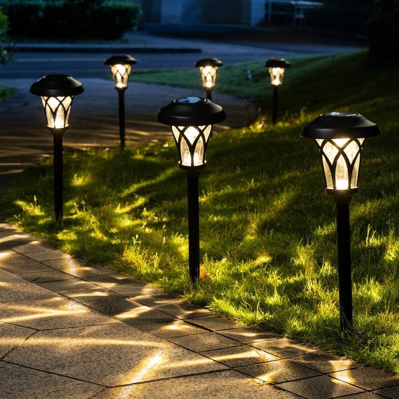 Black Solar Powered LED Metal Pathway Lights Set of 6