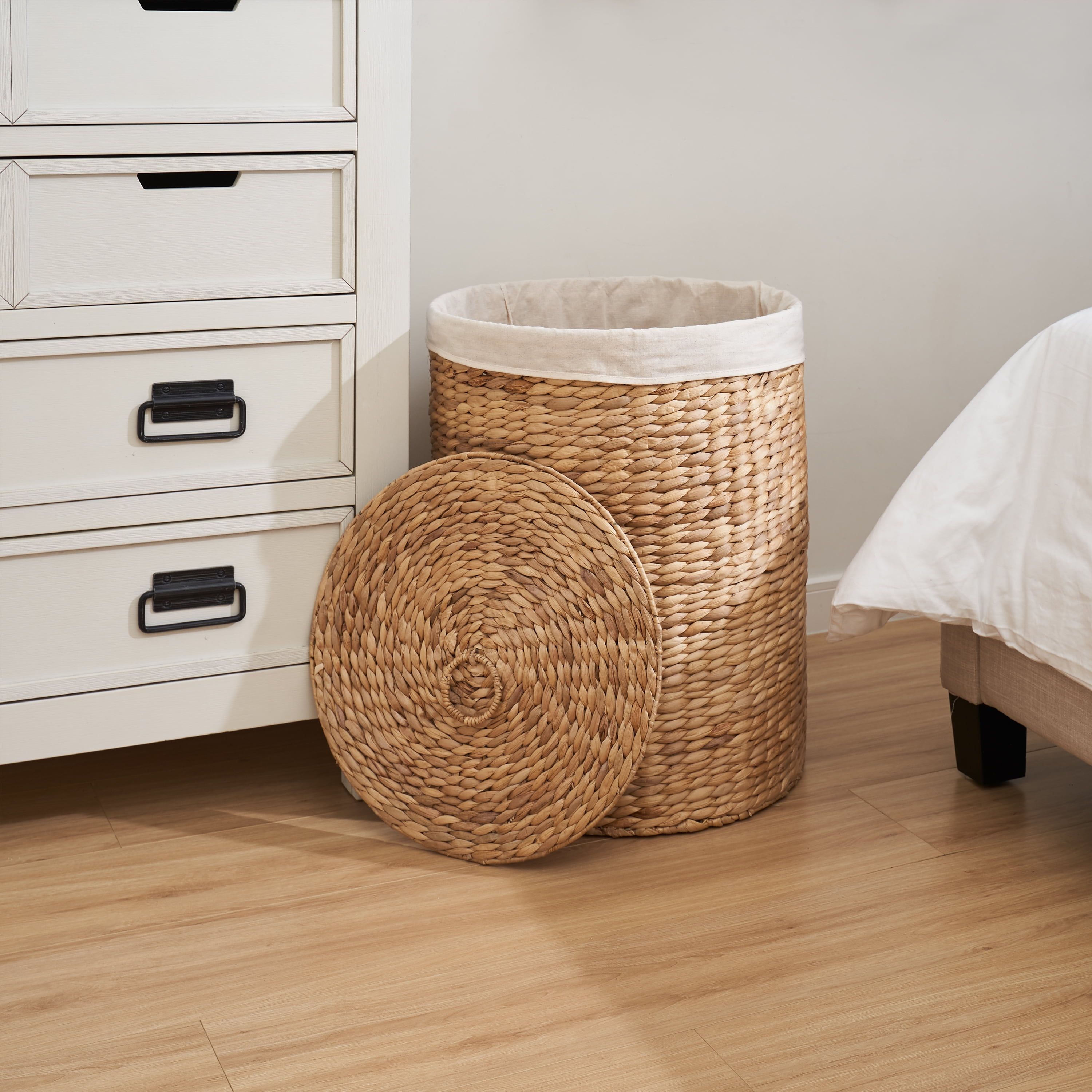 Natural Brown Water Hyacinth Wicker Laundry Hamper with Lid