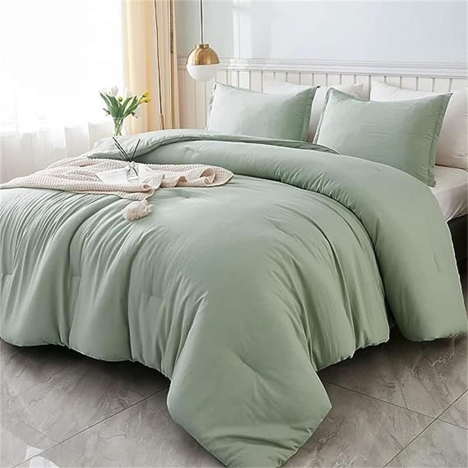 Sage Green Microfiber California King Comforter Set with Tassels