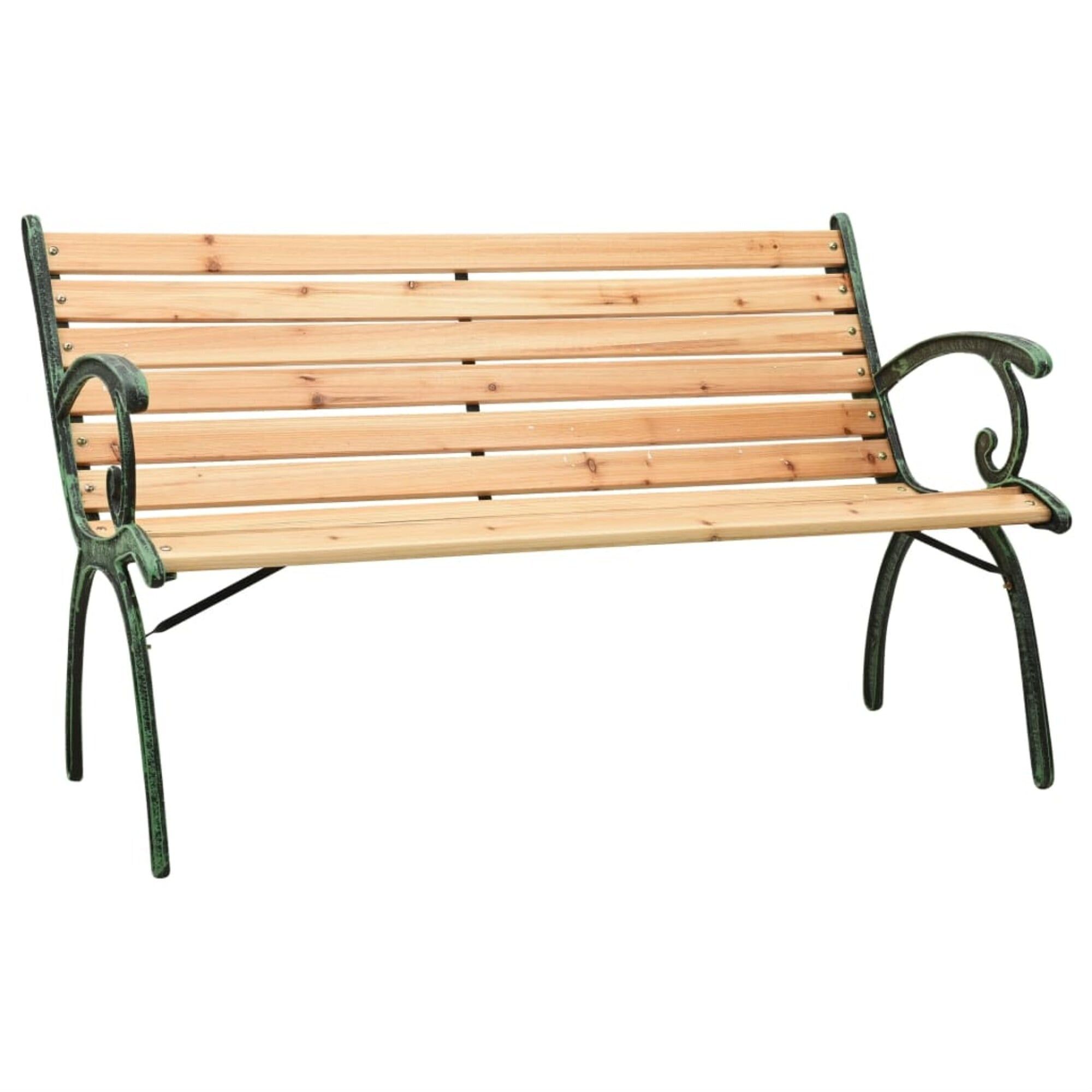 Solid Cedar and Cast Iron Garden Bench with Armrests