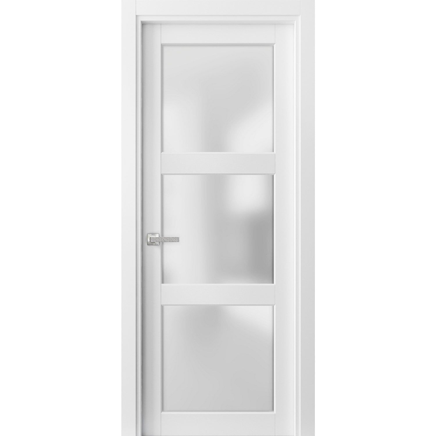 White Solid Pine French Door with Frosted Glass Panels