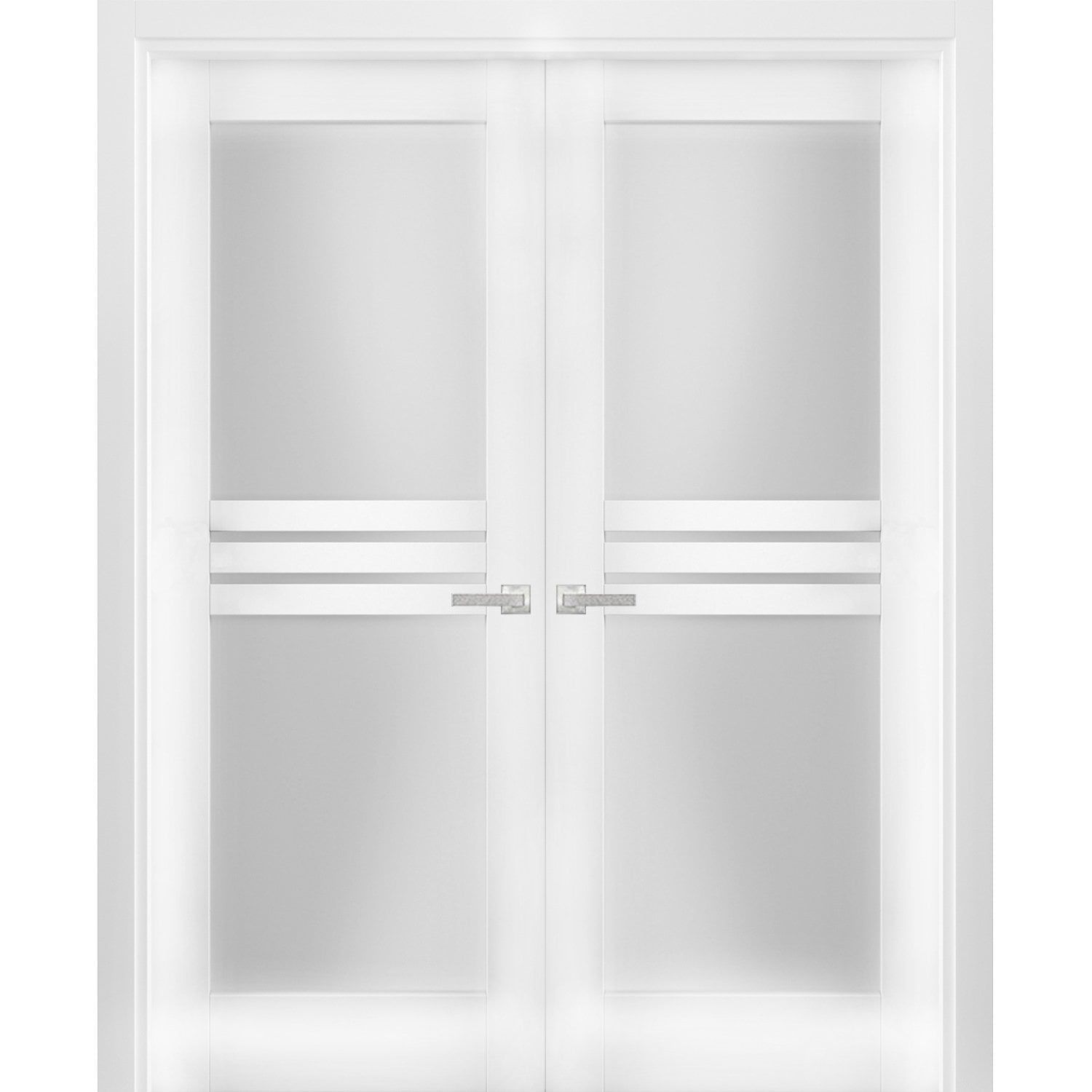 White Silk MDF French Double Doors with Opaque Glass Panels