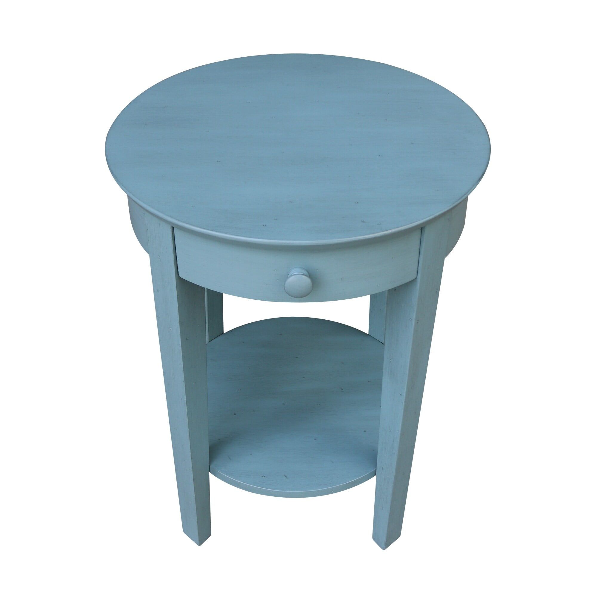 Ocean Blue Round Wooden Accent Table with Storage