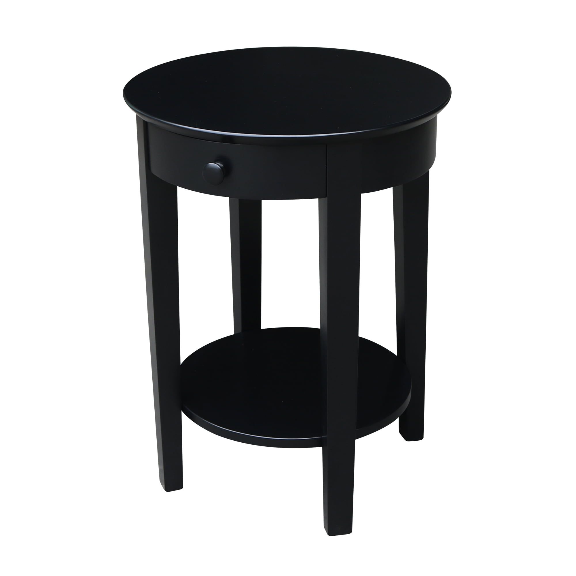 Black Round Wood Accent Table with Storage Drawer