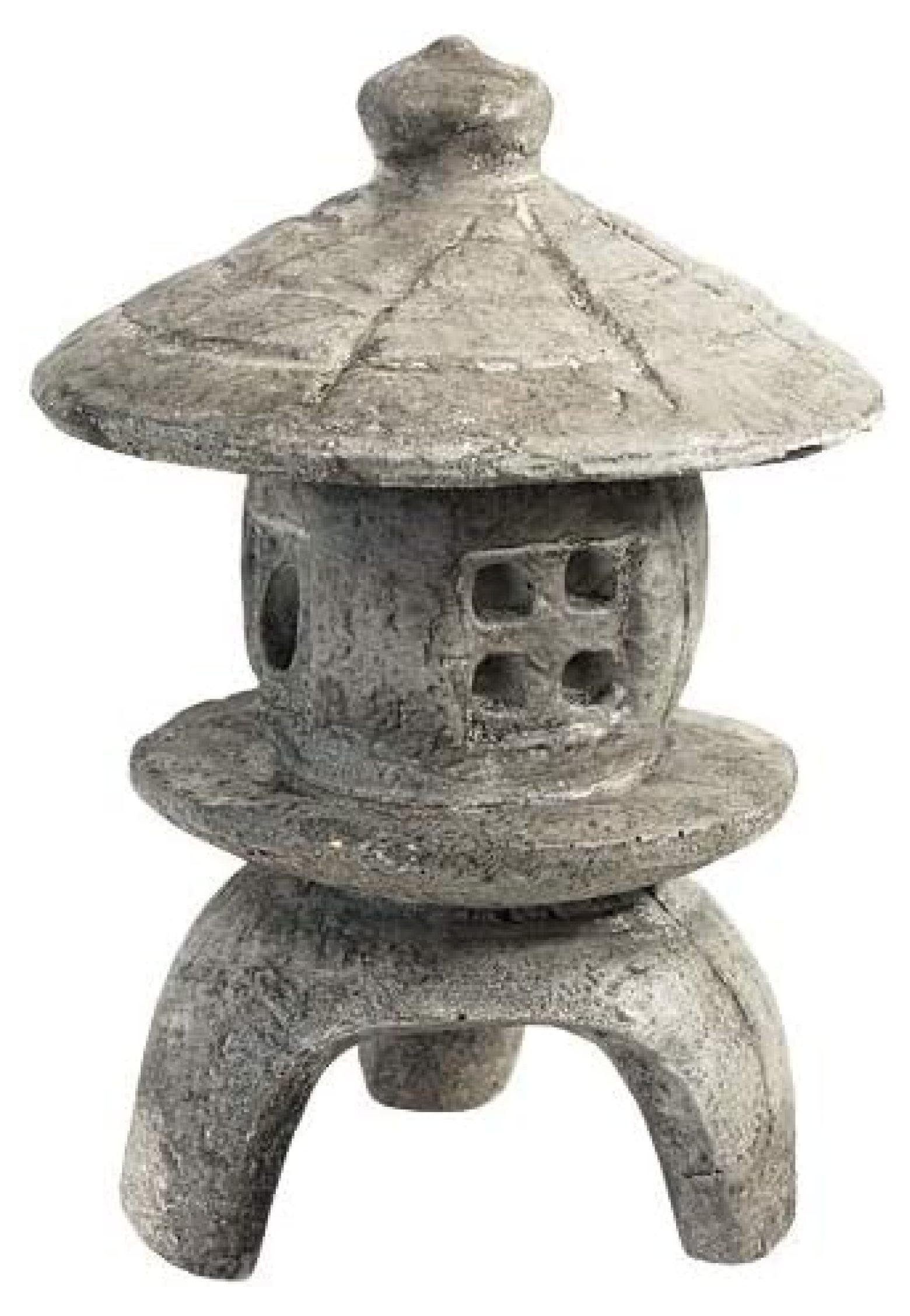 Small Round Concrete Pagoda Garden Statue in Gray