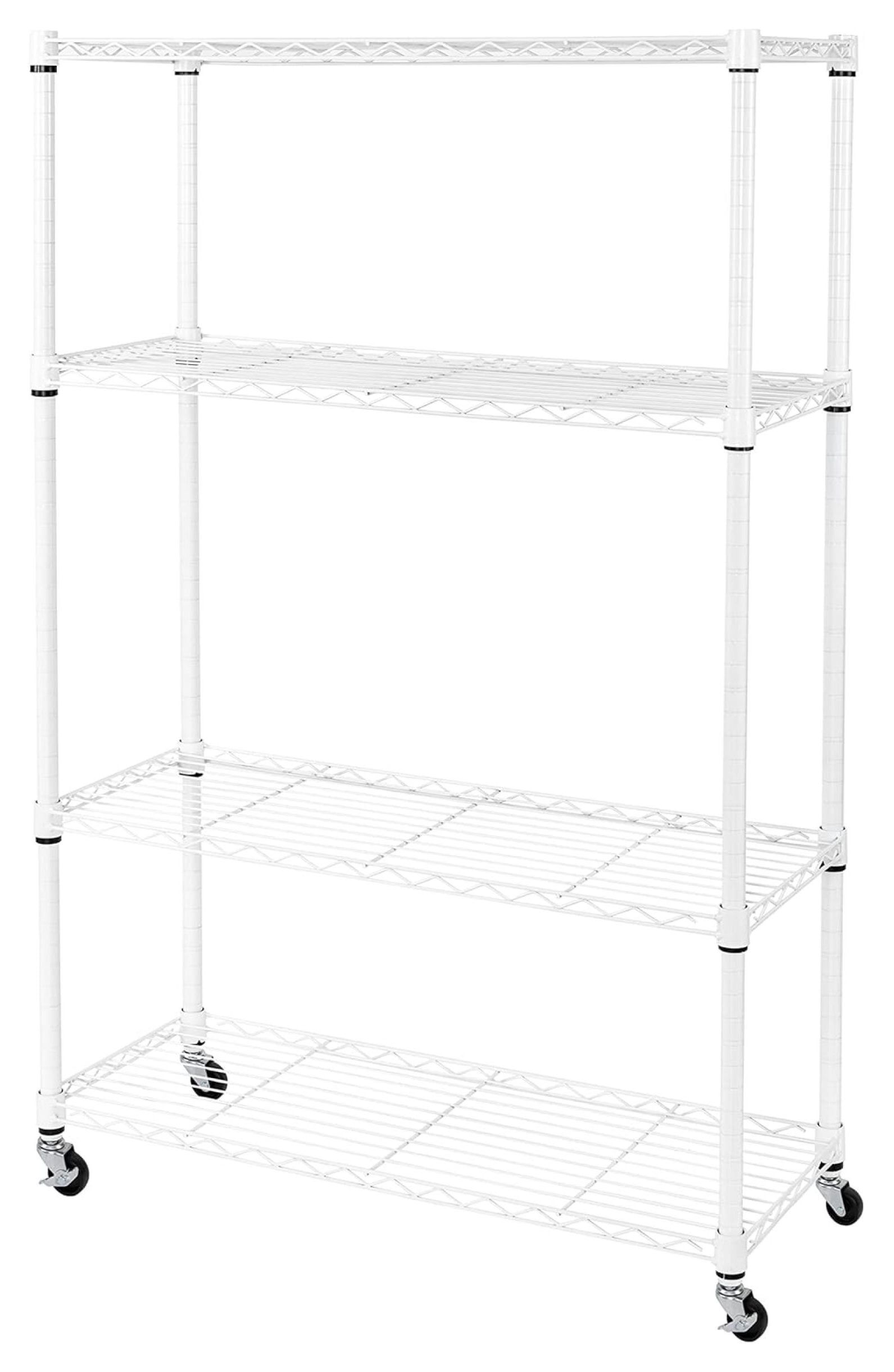 White Adjustable 4-Tier Steel Wire Shelving Unit with Wheels