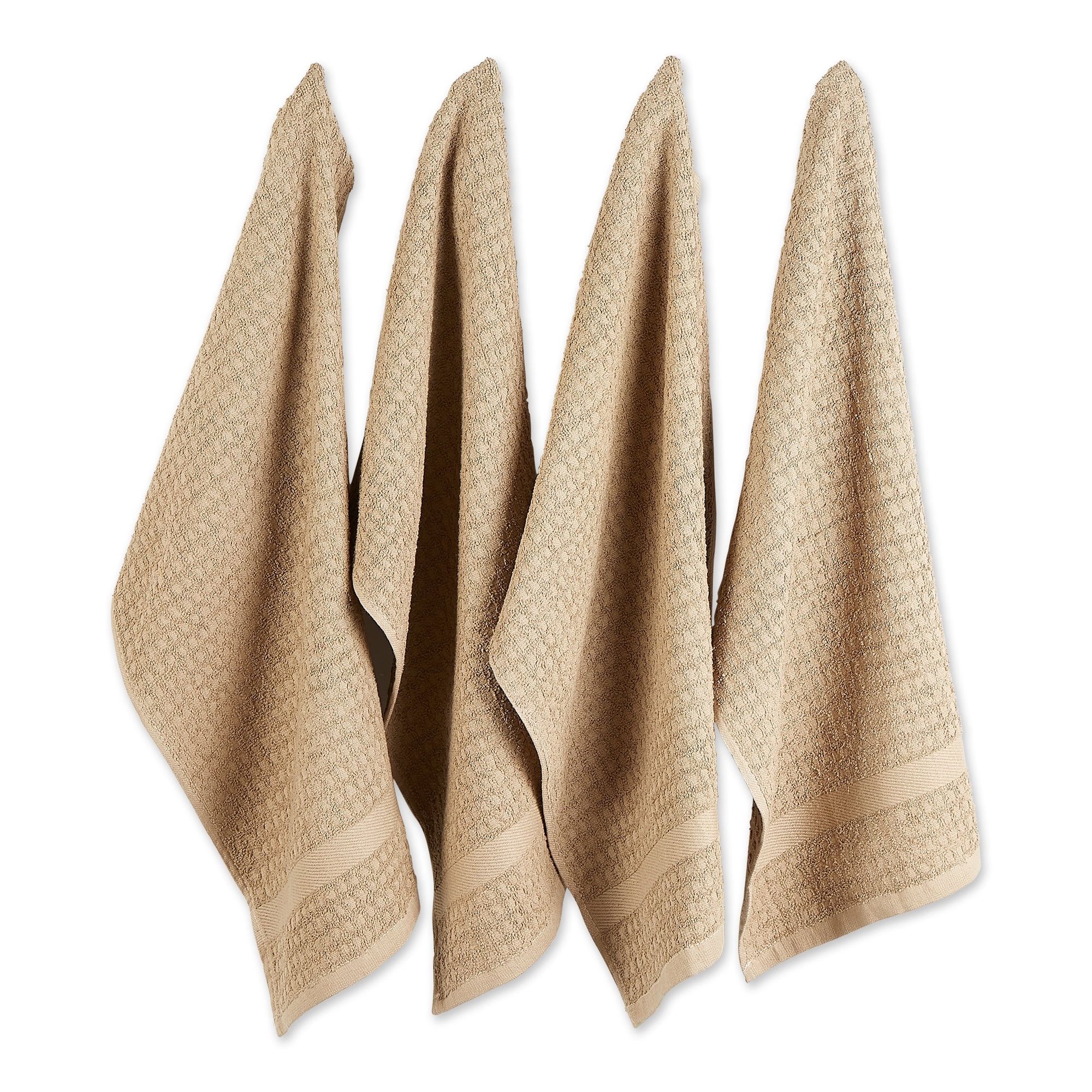 Solid Stone Cotton Terry Waffle Dishtowel Set, 15" x 26"