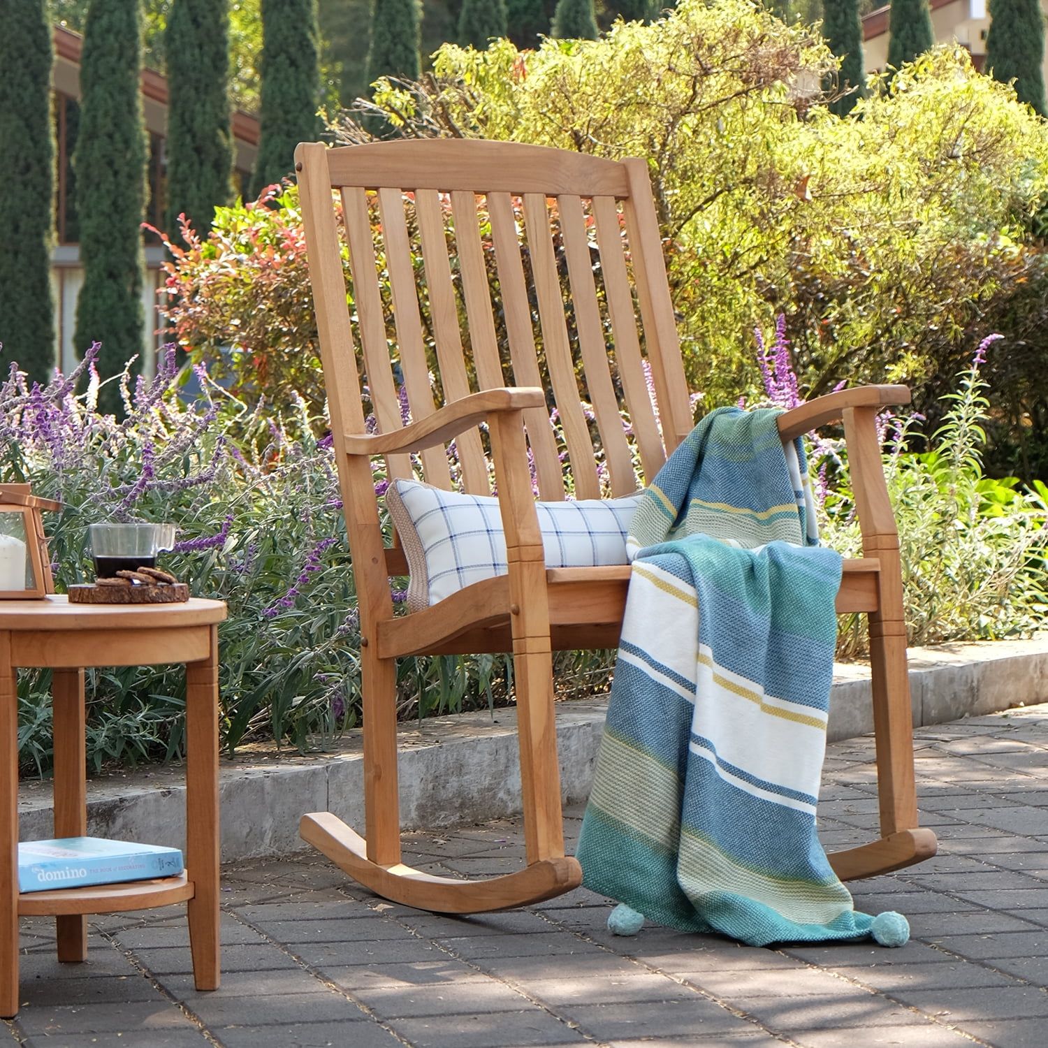 Natural Teak Wood Outdoor Rocking Chair with Arms