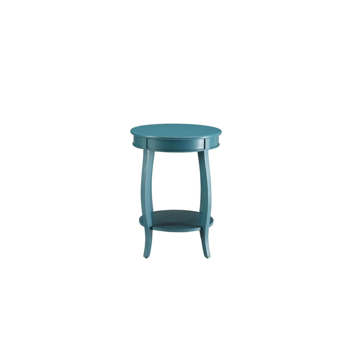 Teal Round Wood Side Table with Bottom Shelf