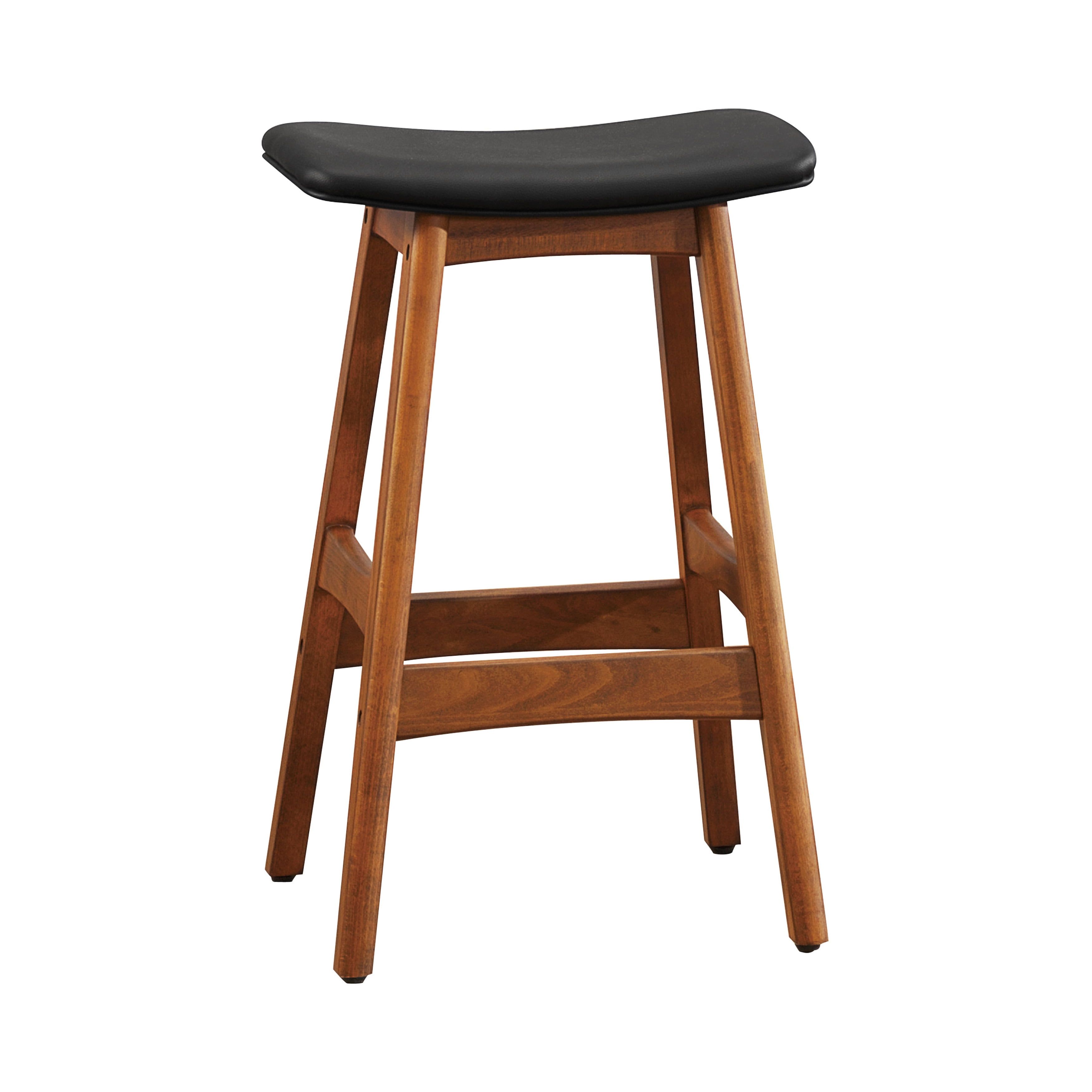 Black Leather Saddle-Style Wood Counter Stool, Set of 2