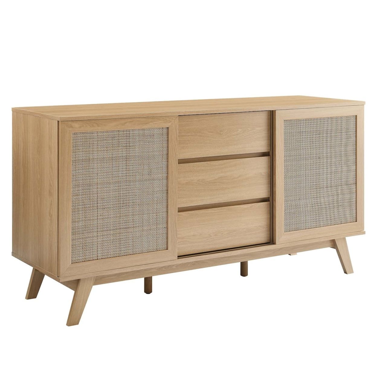 Soma 59" Oak Sideboard with Rattan Sliding Doors