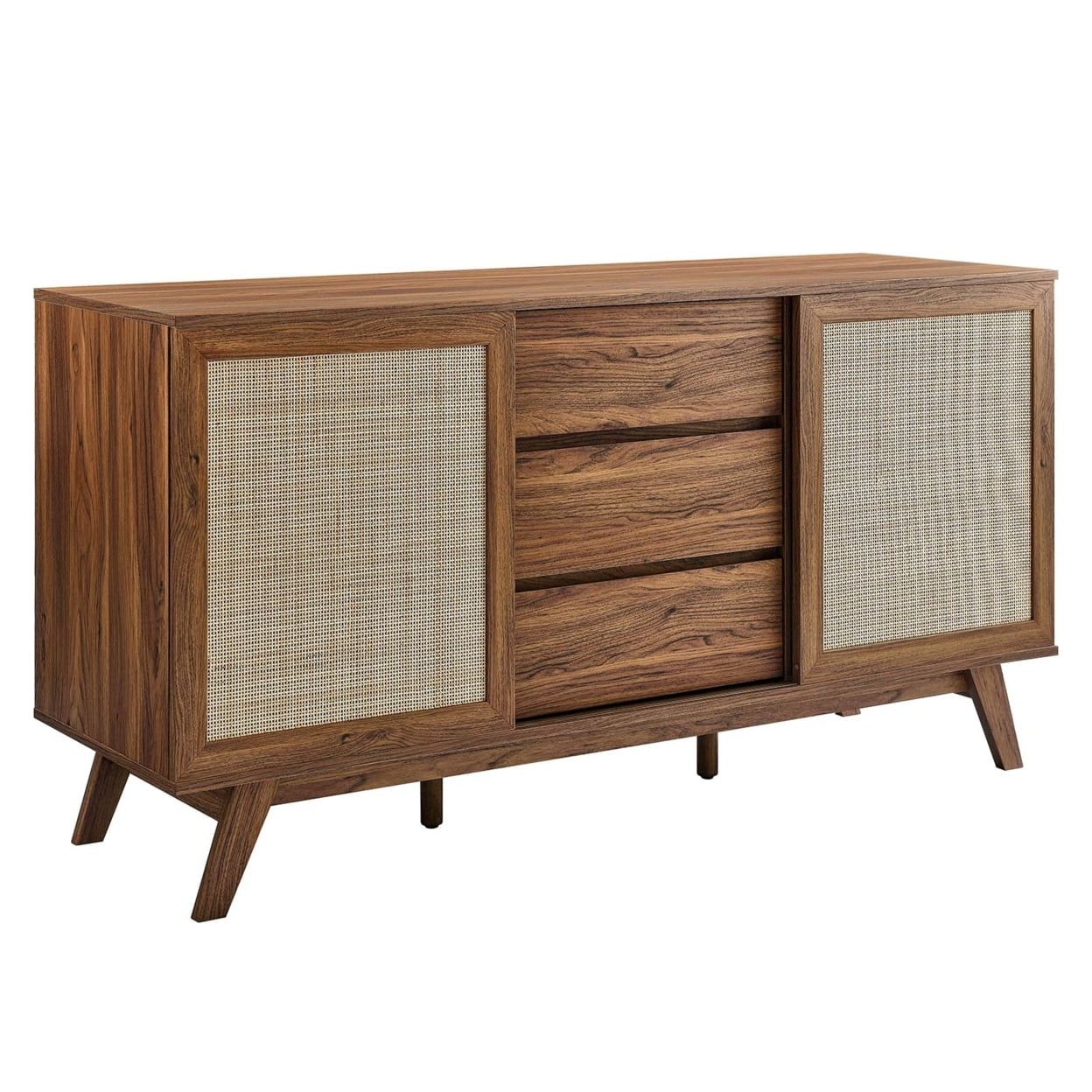 Soma 59" Walnut and Rattan Mid-Century Modern Sideboard