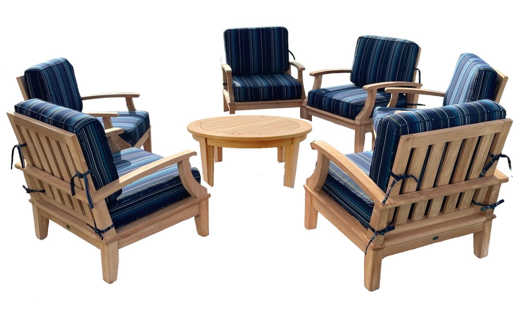 Teak 6-Piece Patio Set with Blue Sunbrella Cushions