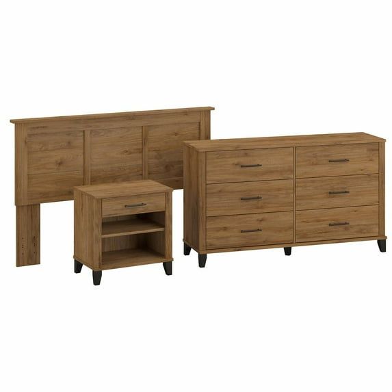 Somerset Fresh Walnut Full/Queen Bedroom Set with Modern Headboard