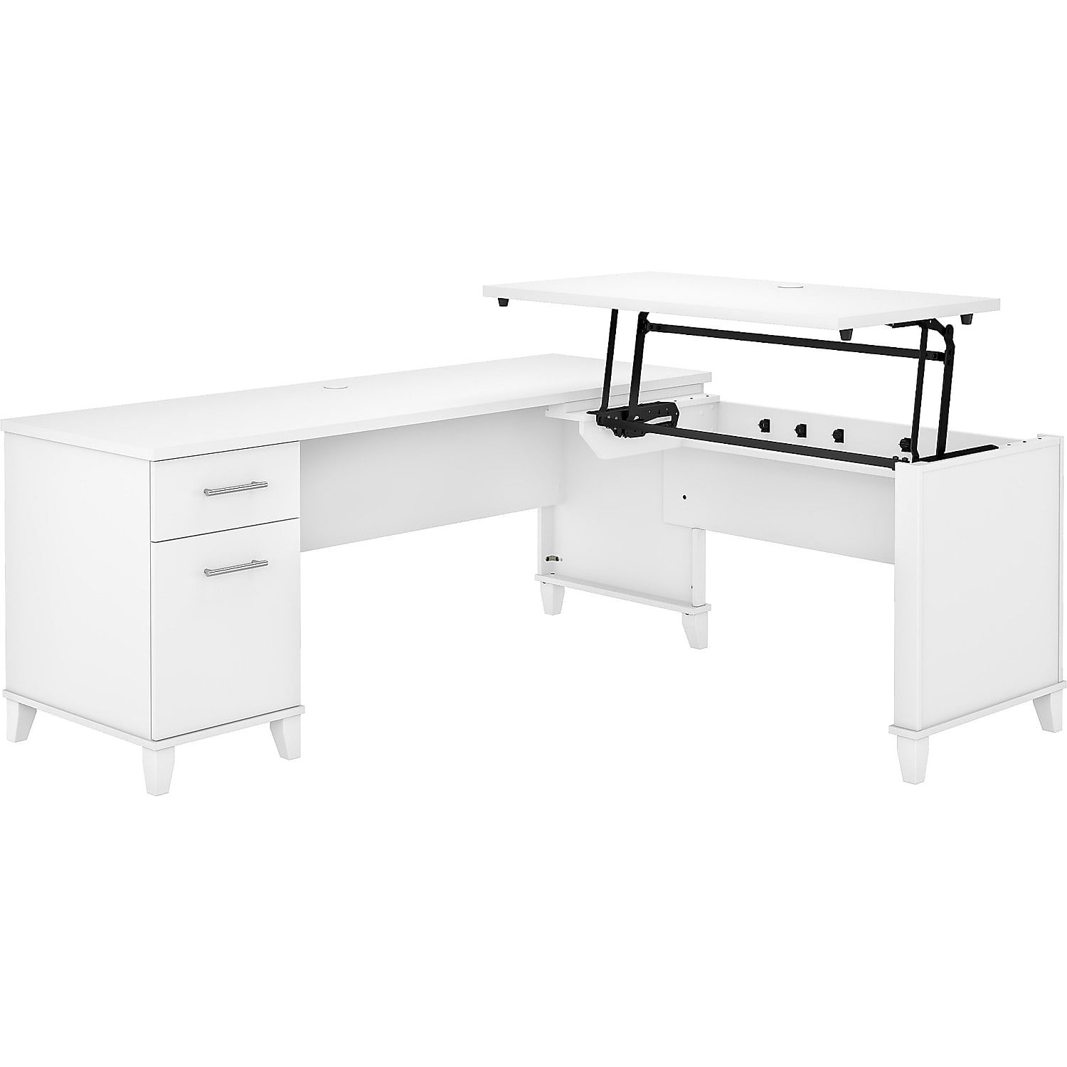 Somerset 72W White Wood Sit to Stand L-Shaped Adjustable Desk