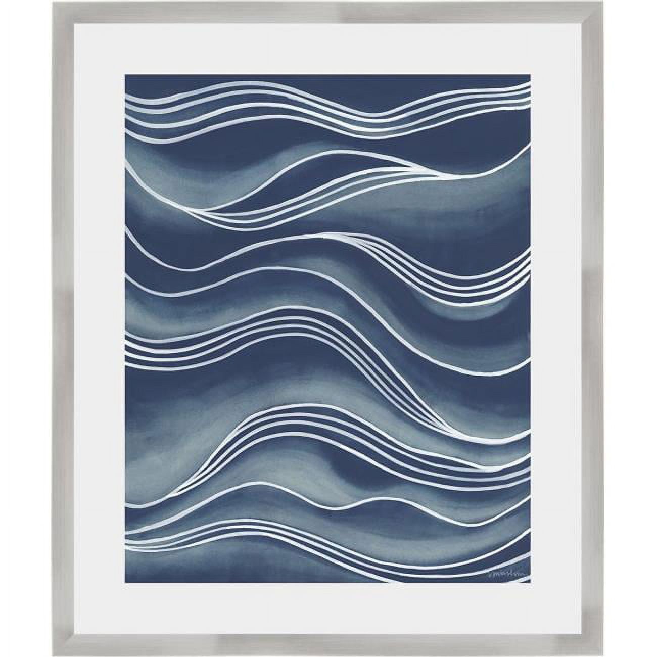 Wind & Waves I Blue Abstract Graphic Print with Silver Frame