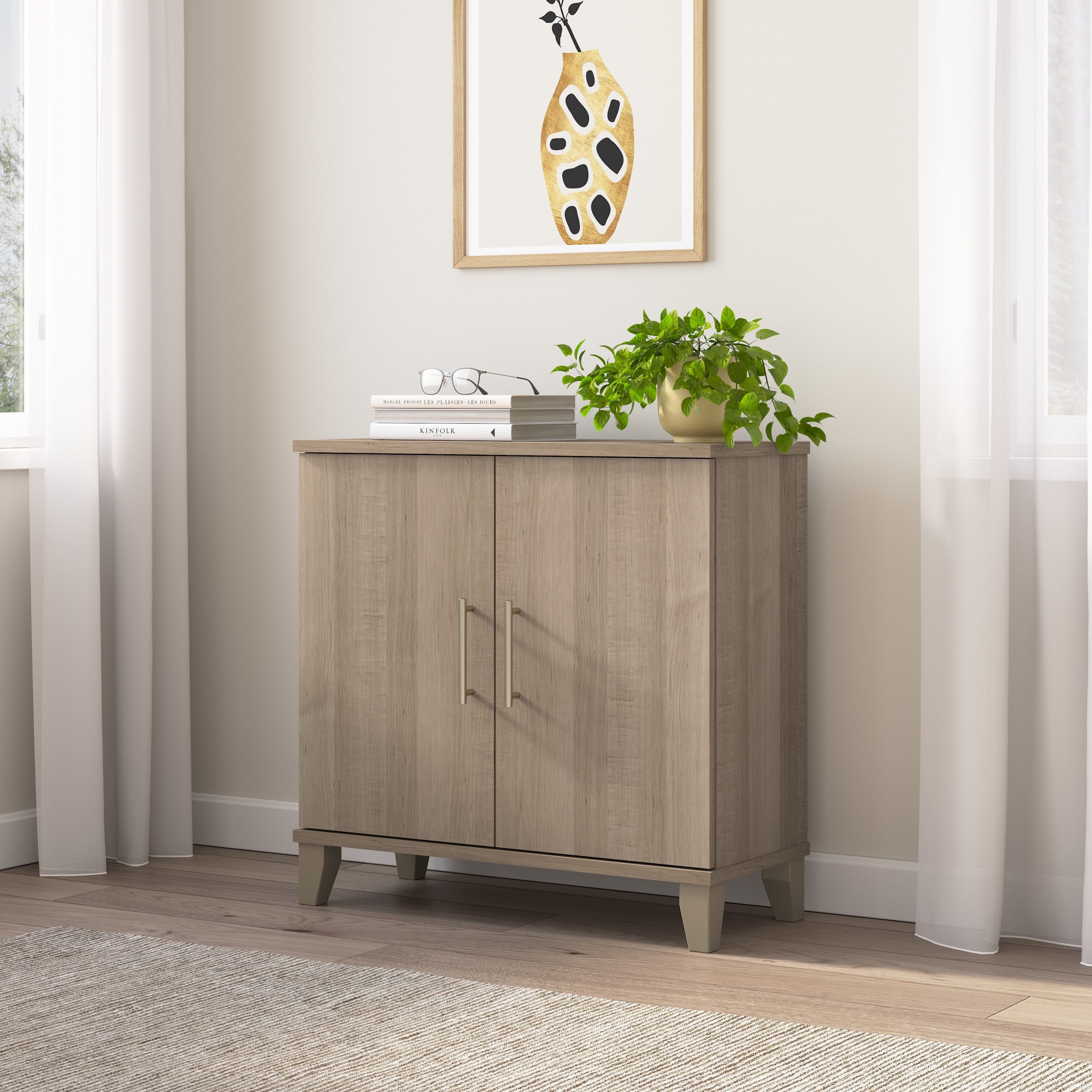 Ash Gray Small Freestanding Storage Cabinet with Adjustable Shelves