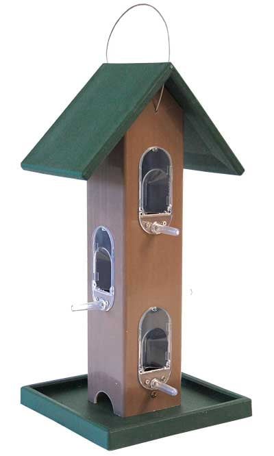 Green and Brown Recycled Plastic Tube Bird Feeder with Tray