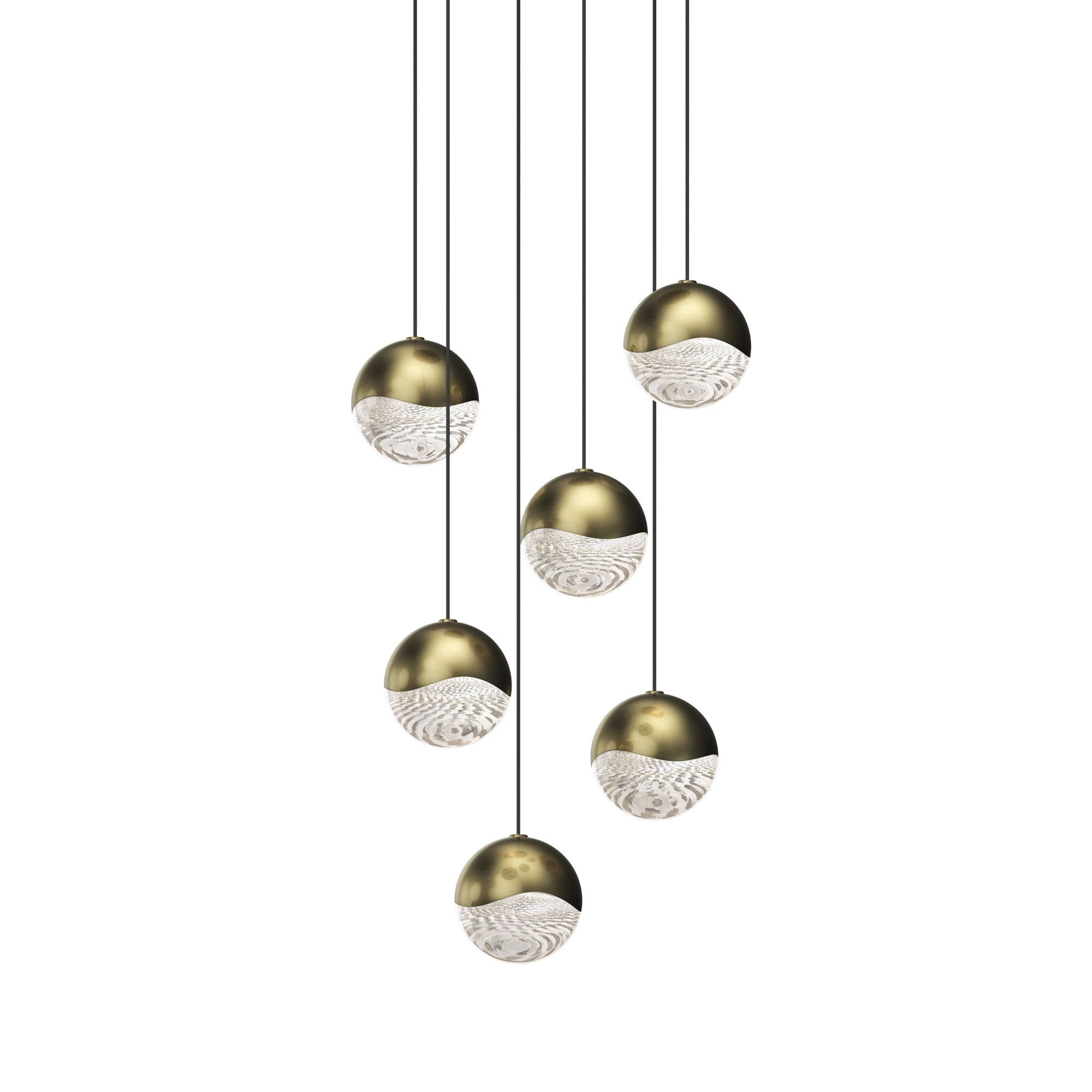 Contemporary Crystal LED Pendant Light with Brass Finish