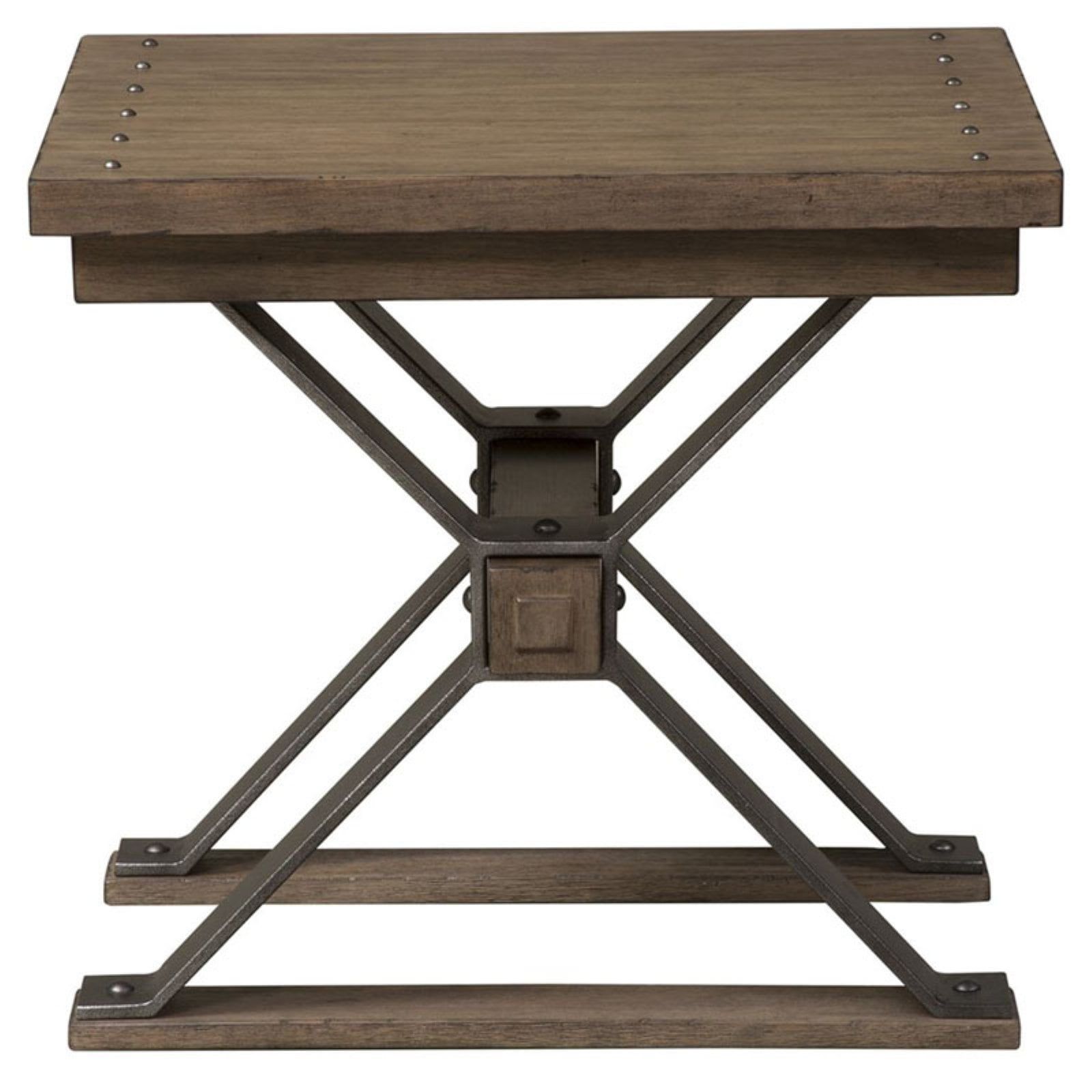 Sonoma Road Weathered Bark and Pewter Metal End Table